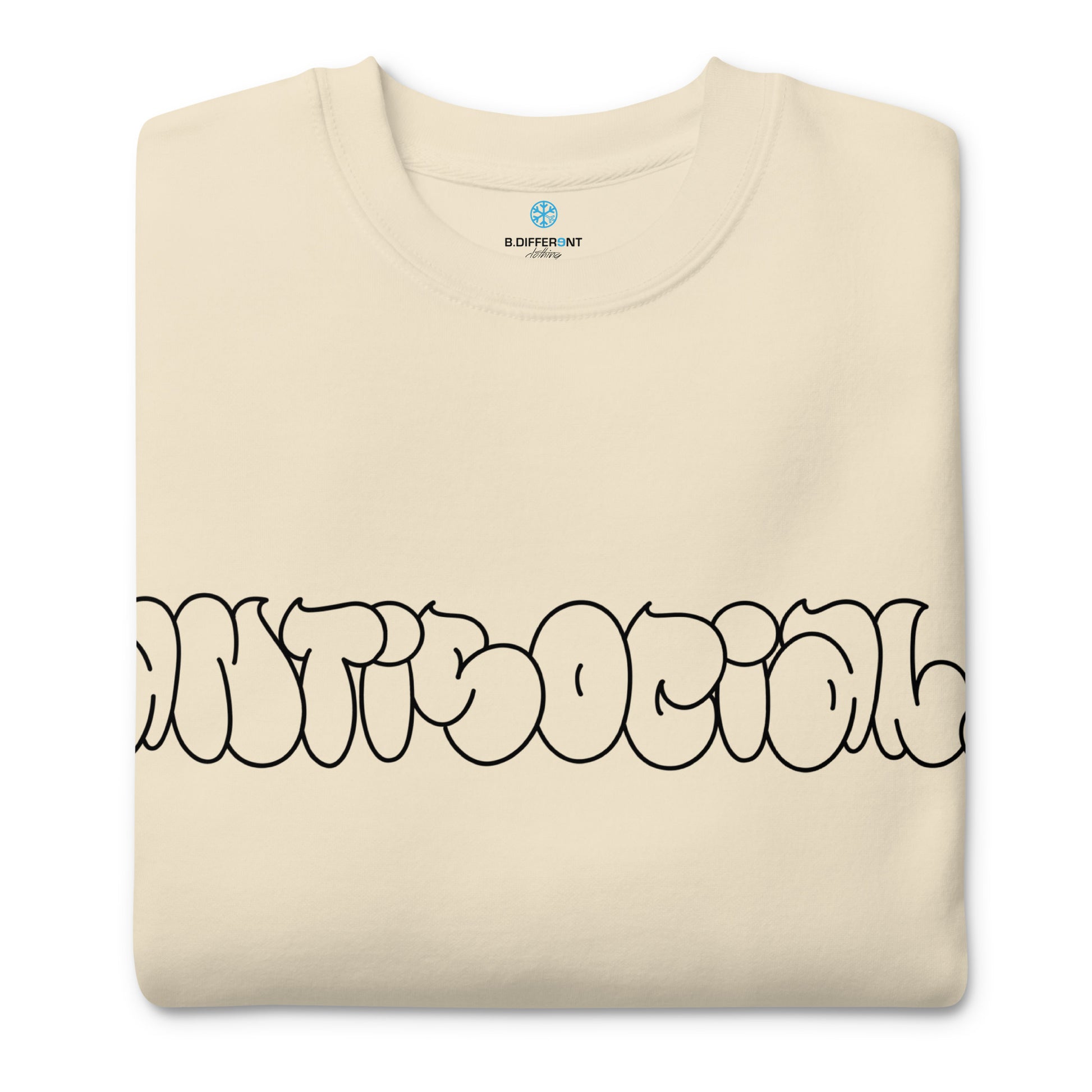 Beige-Antisocial Graffiti Hollow Sweatshirt from B.Different Clothing, folded, graffiti-inspired streetwear