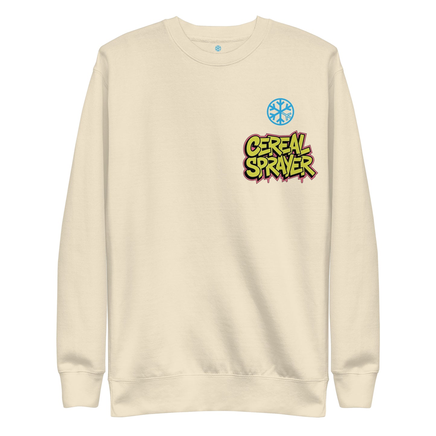 Beige-Cereal Sprayer Graffiti Sweatshirt from B.Different Clothing, front view, graffiti-inspired streetwear