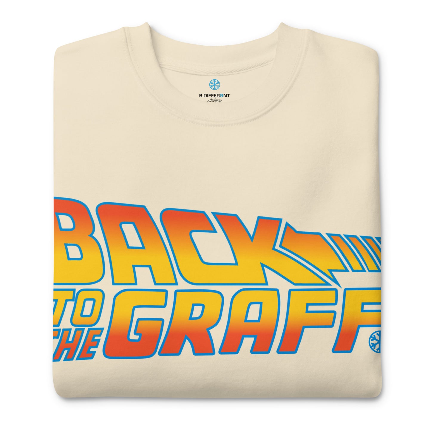 Beige-Back to the Graff Sweatshirt from B.Different Clothing, folded, graffiti-inspired streetwear