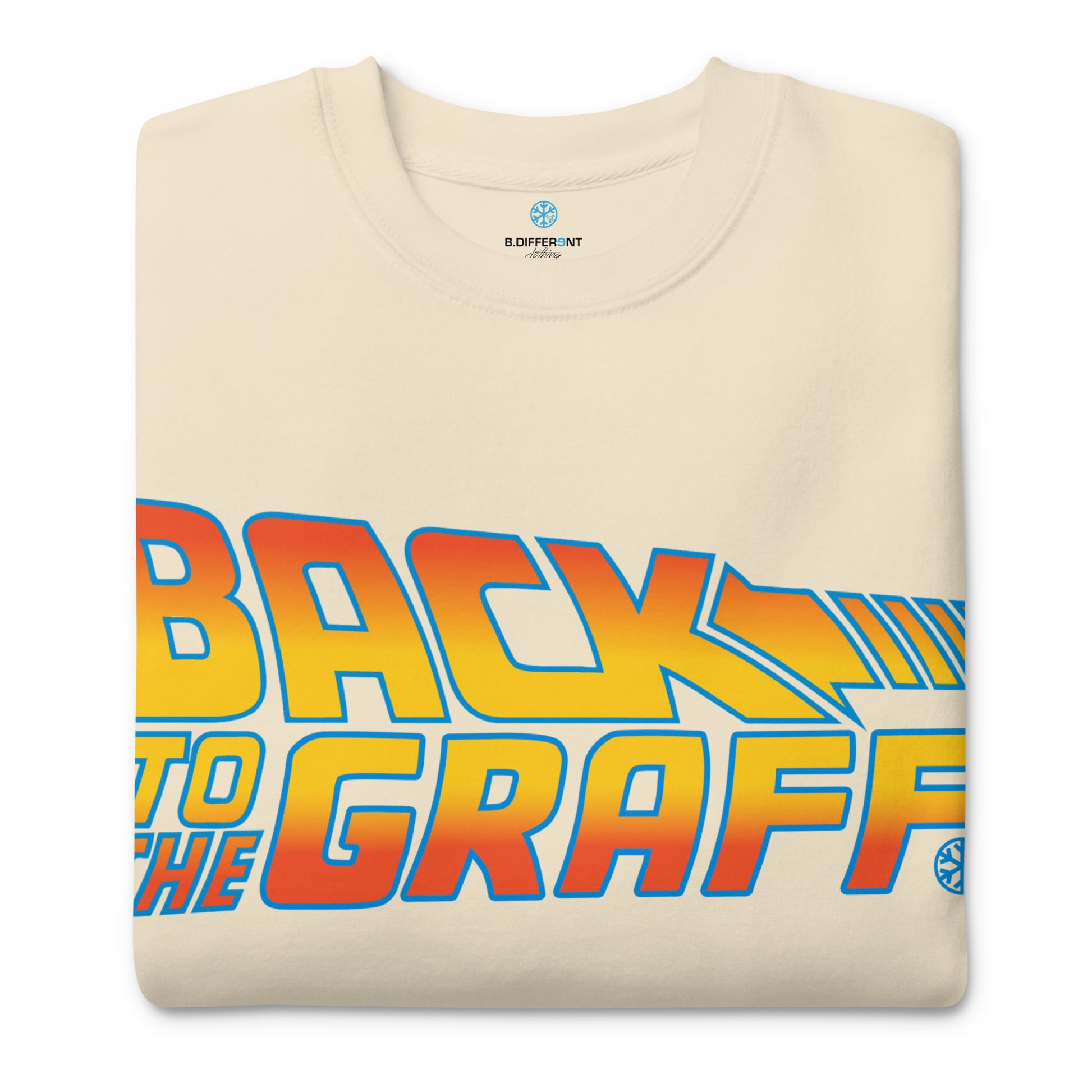 Beige-Back to the Graff Sweatshirt from B.Different Clothing, folded, graffiti-inspired streetwear