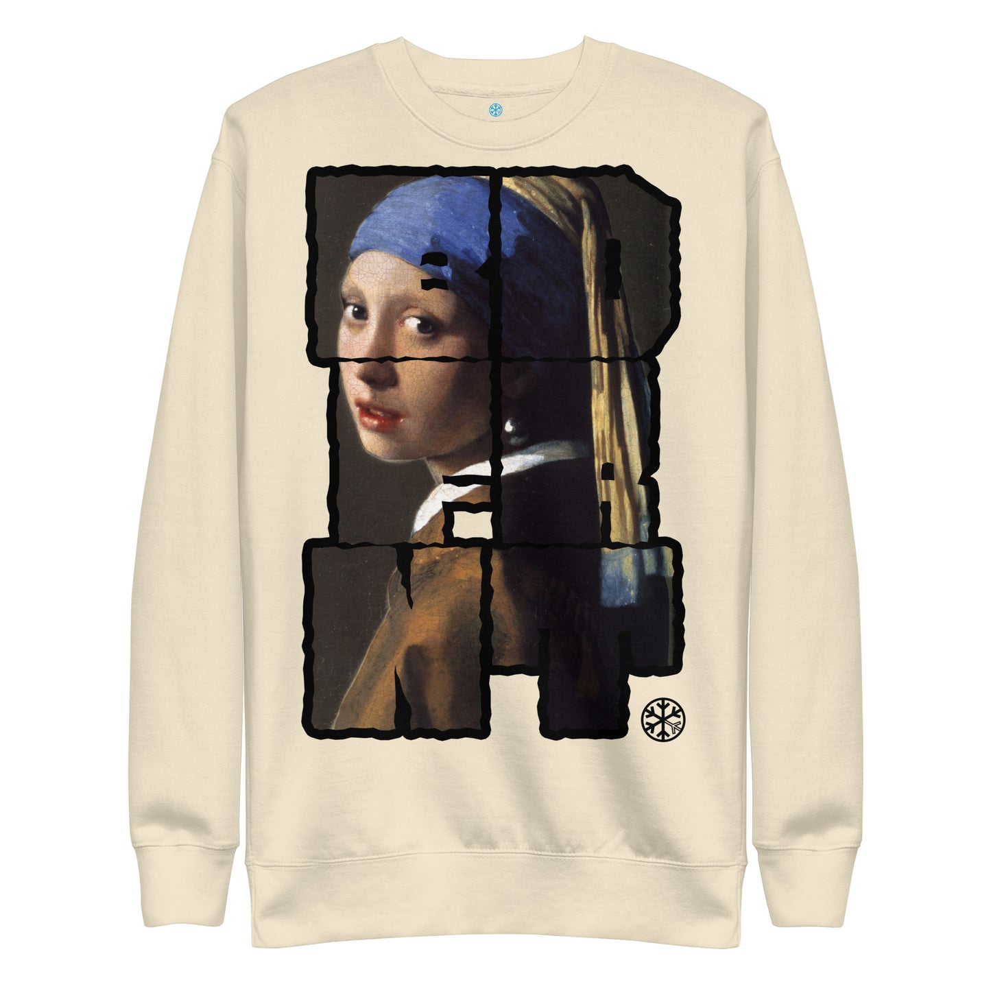 Beige-BDFRNT Throwie x Girl With Pearl Earring Graffiti Sweatshirt from B.Different Clothing, front view, graffiti-inspired streetwear