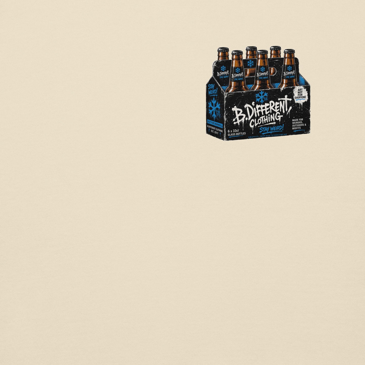 Beige-Six Pack Beer Graffiti Sweatshirt from B.Different Clothing, front graphic, graffiti-inspired streetwear