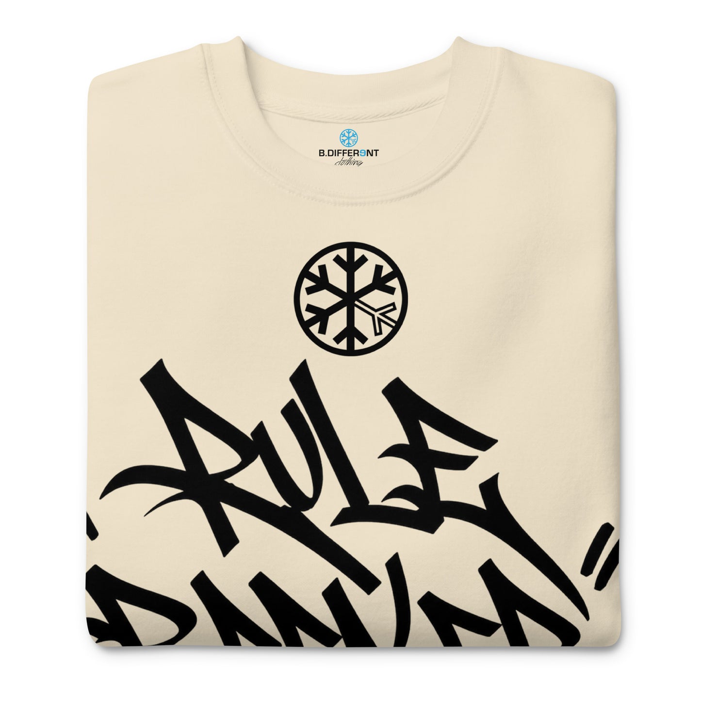 Bone-Rule Breaker Graffiti Tag Sweatshirt from B.Different Clothing, folded, graffiti-inspired streetwear