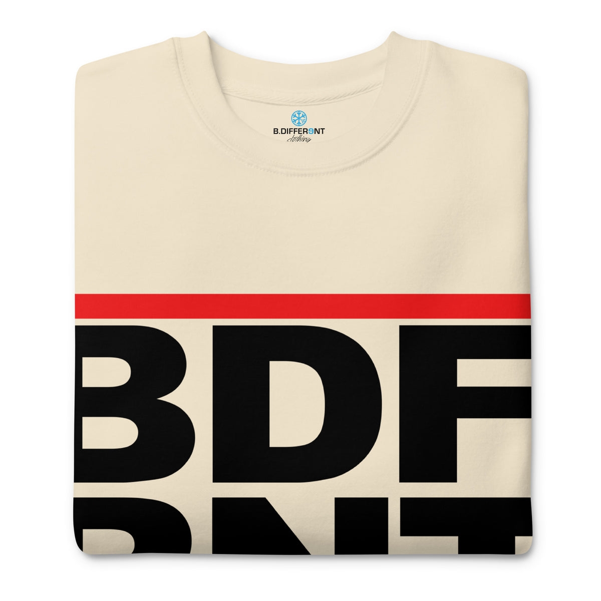 Bone-BDFRNT OG Logo Sweatshirt from B.Different Clothing, folded, graffiti-inspired streetwear
