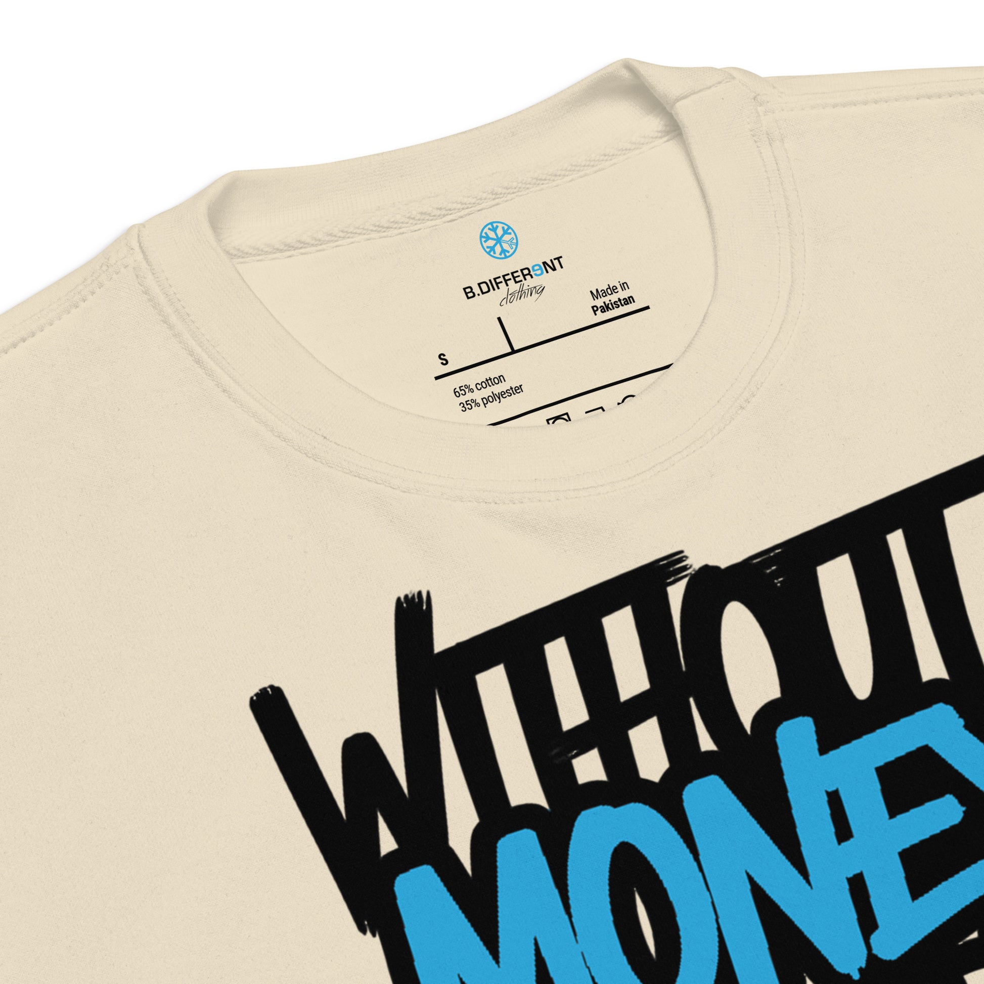 Beige-Without Dreams You Are Nothing Graffiti Sweatshirt from B.Different Clothing, collar, graffiti-inspired streetwear