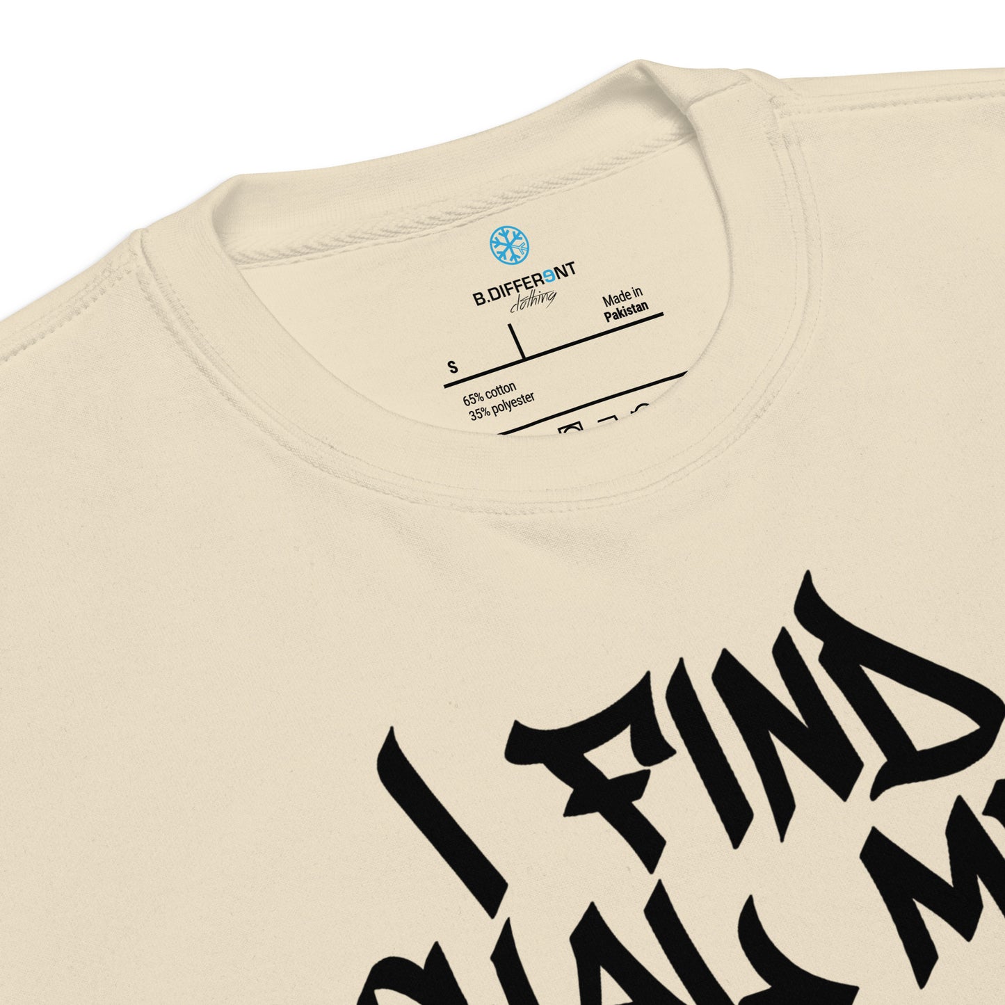 Beige-Social Media Graffiti Tag Sweatshirt from B.Different Clothing, collar, graffiti-inspired streetwear