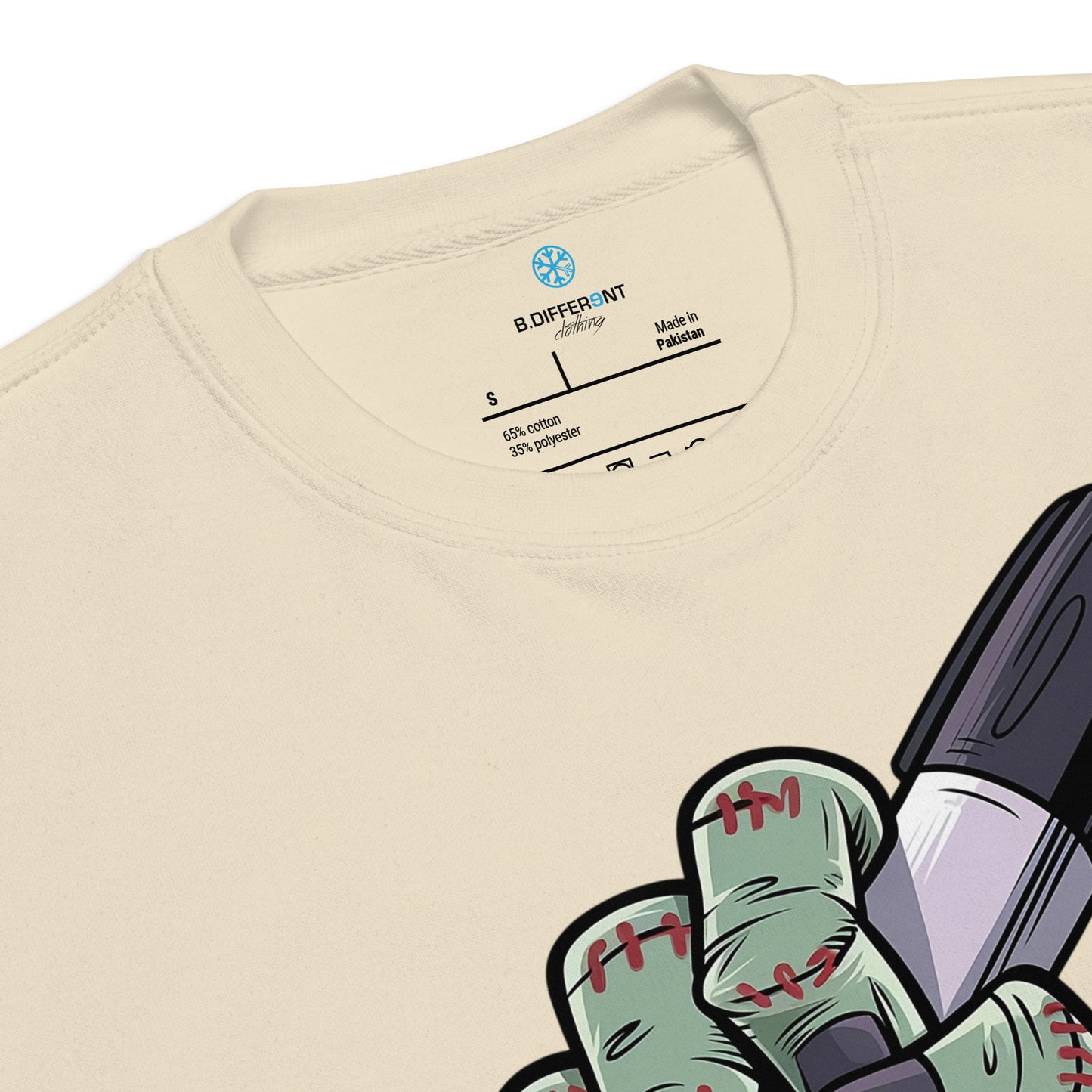 Beige-Thing Graffiti Sweatshirt from B.Different Clothing, collar, graffiti-inspired streetwear