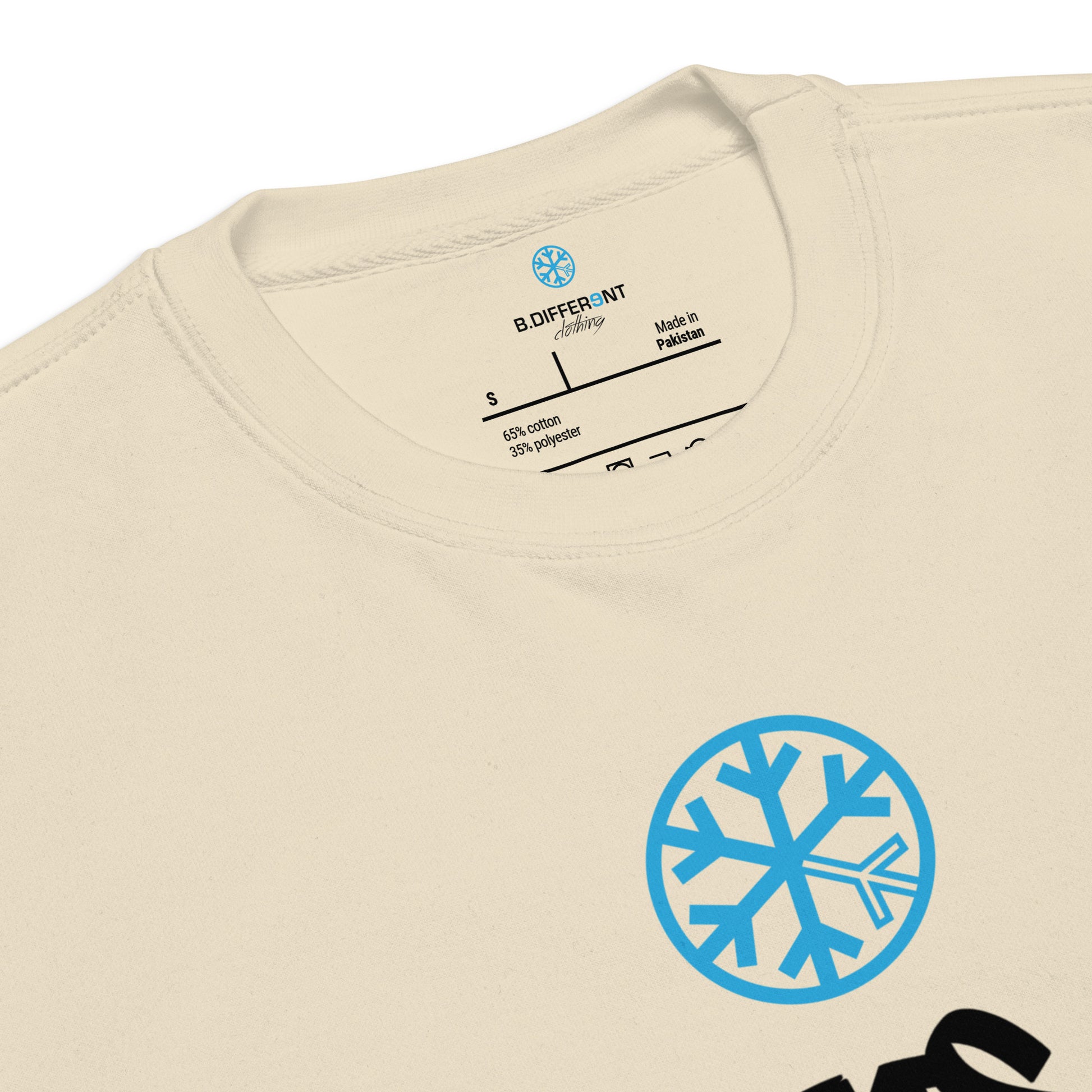 Beige-Groupthink Graffiti Sweatshirt from B.Different Clothing, collar, graffiti-inspired streetwear