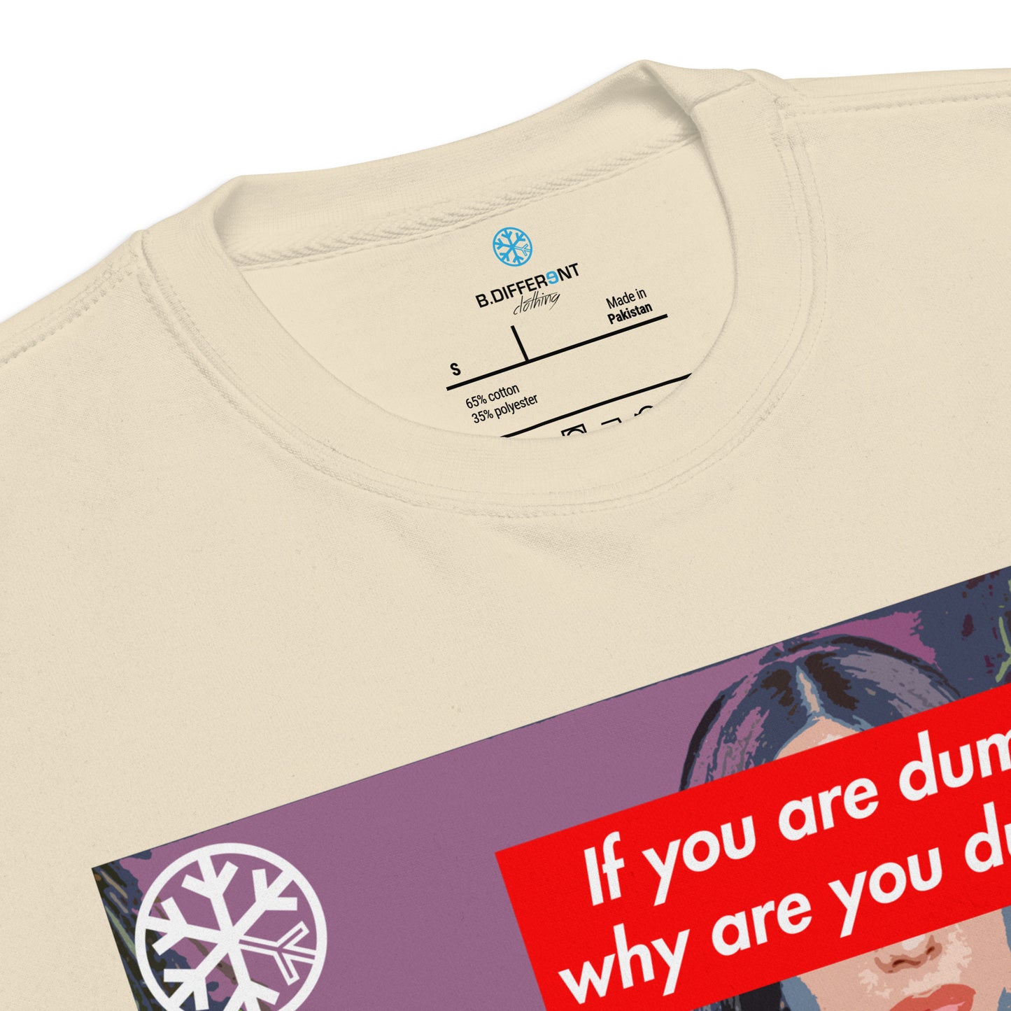 Beige-Why Are You Dumb Sweatshirt from B.Different Clothing, collar, graffiti-inspired streetwear