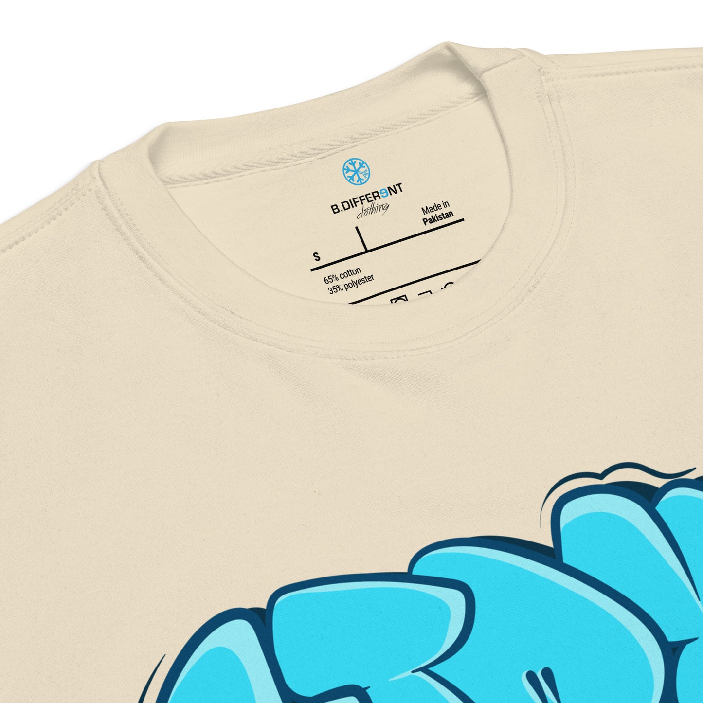 Beige-Stay Weird Graffiti Throw-up Sweatshirt from B.Different Clothing, collar, graffiti-inspired streetwear