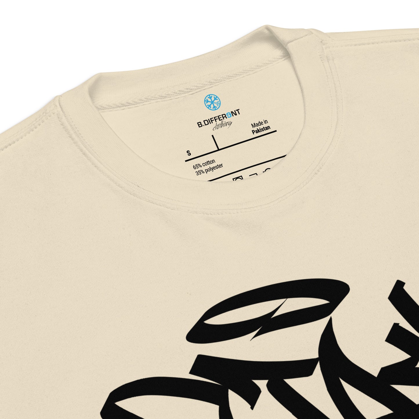 Beige-Stay Weird Graffiti Tag Sweatshirt from B.Different Clothing, collar, graffiti-inspired streetwear
