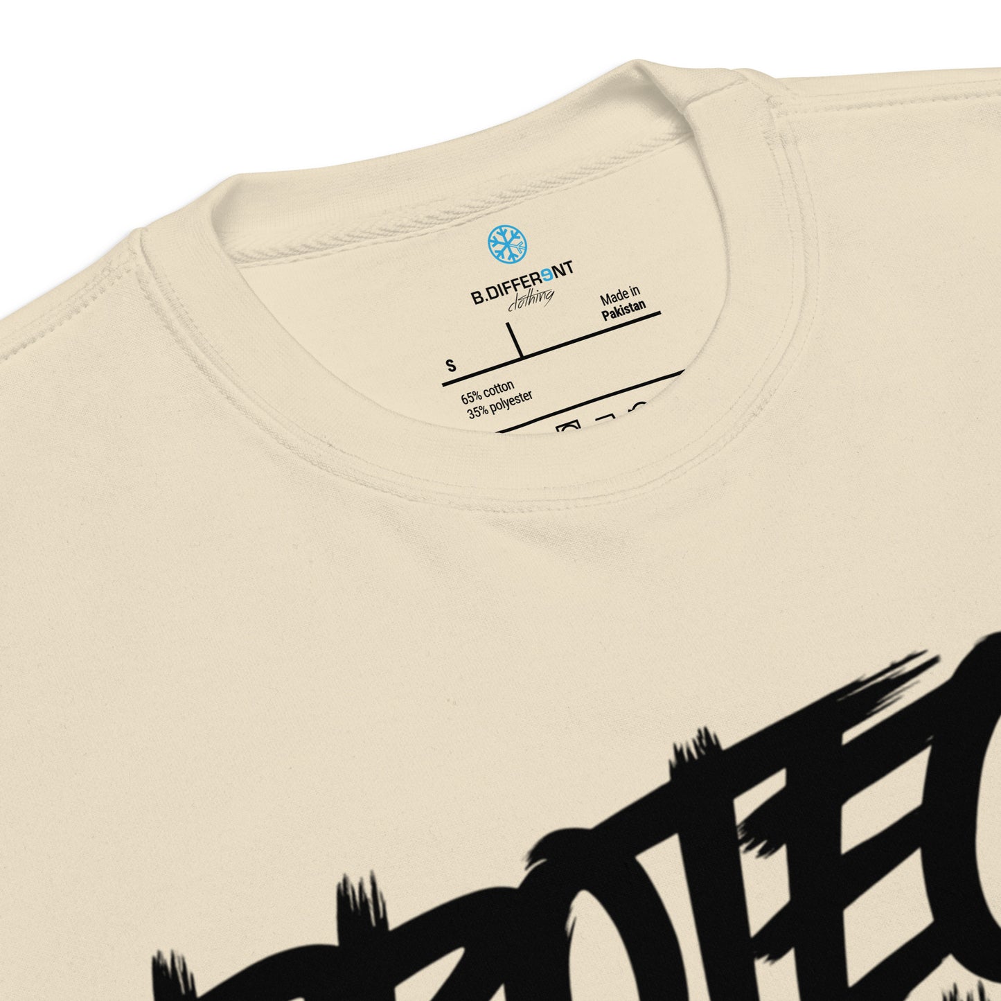 Beige-Protect Your Vibe Graffiti Tag Sweatshirt from B.Different Clothing, collar, graffiti-inspired streetwear