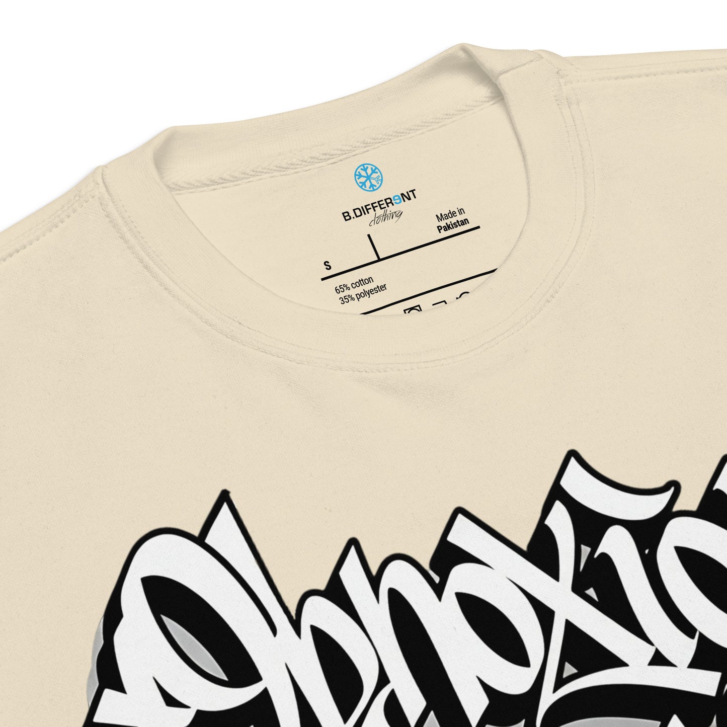 Beige-Obnoxious Freak Graffiti Sweatshirt from B.Different Clothing, collar, graffiti-inspired streetwear