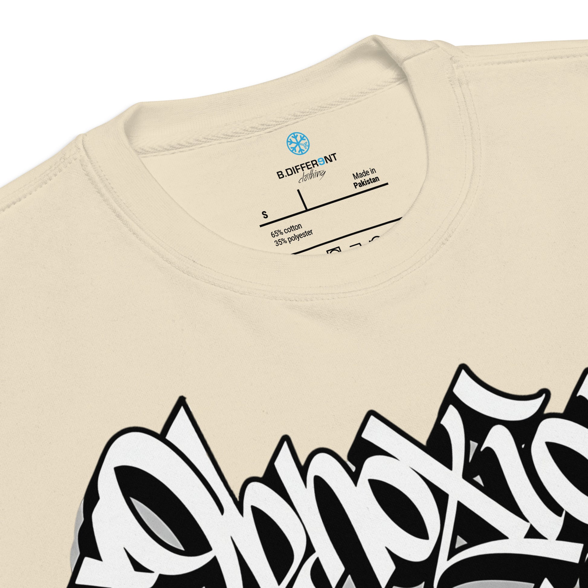 Beige-Obnoxious Freak Graffiti Sweatshirt from B.Different Clothing, collar, graffiti-inspired streetwear