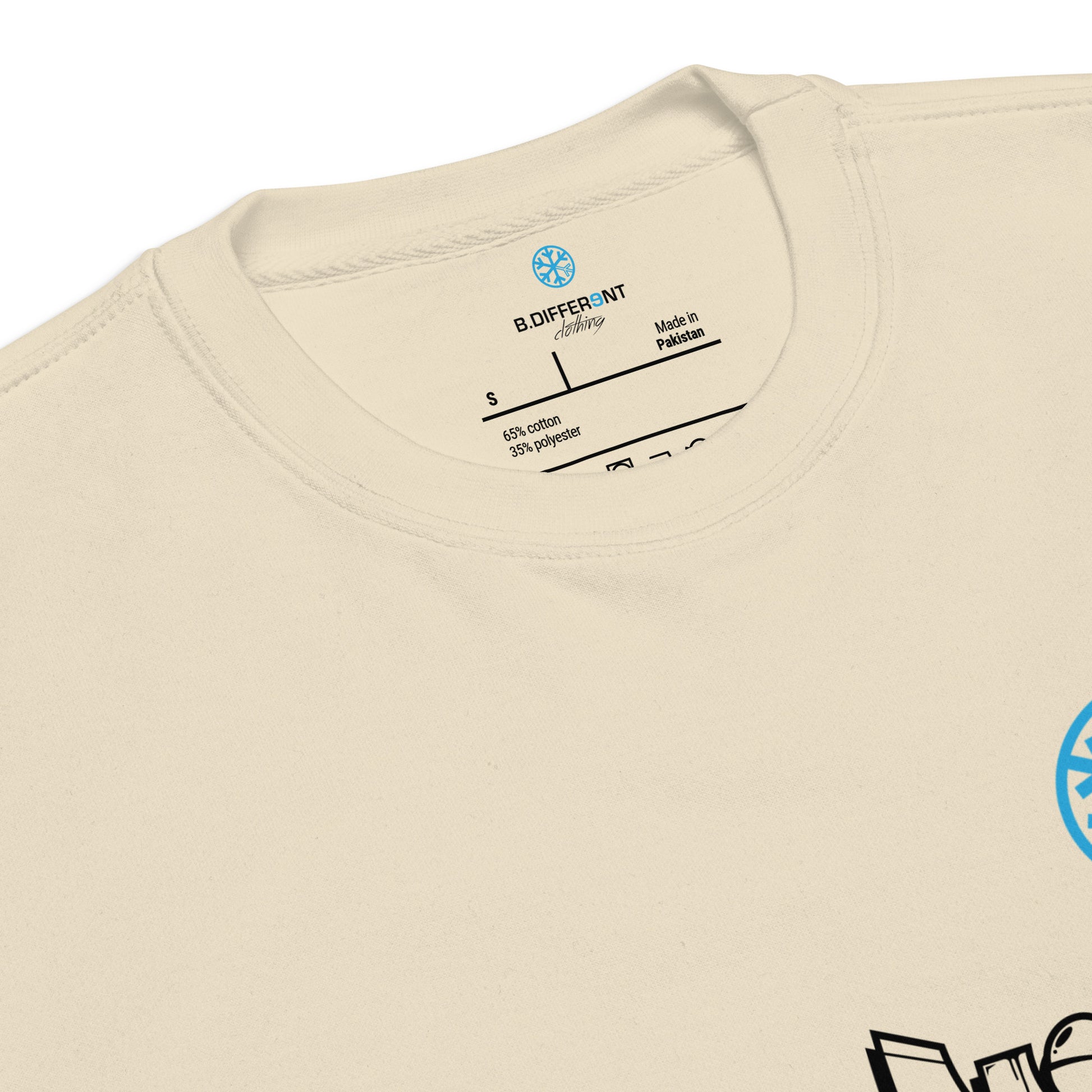 Beige-Mission Graffiti Character Sweatshirt from B.Different Clothing, collar, graffiti-inspired streetwear