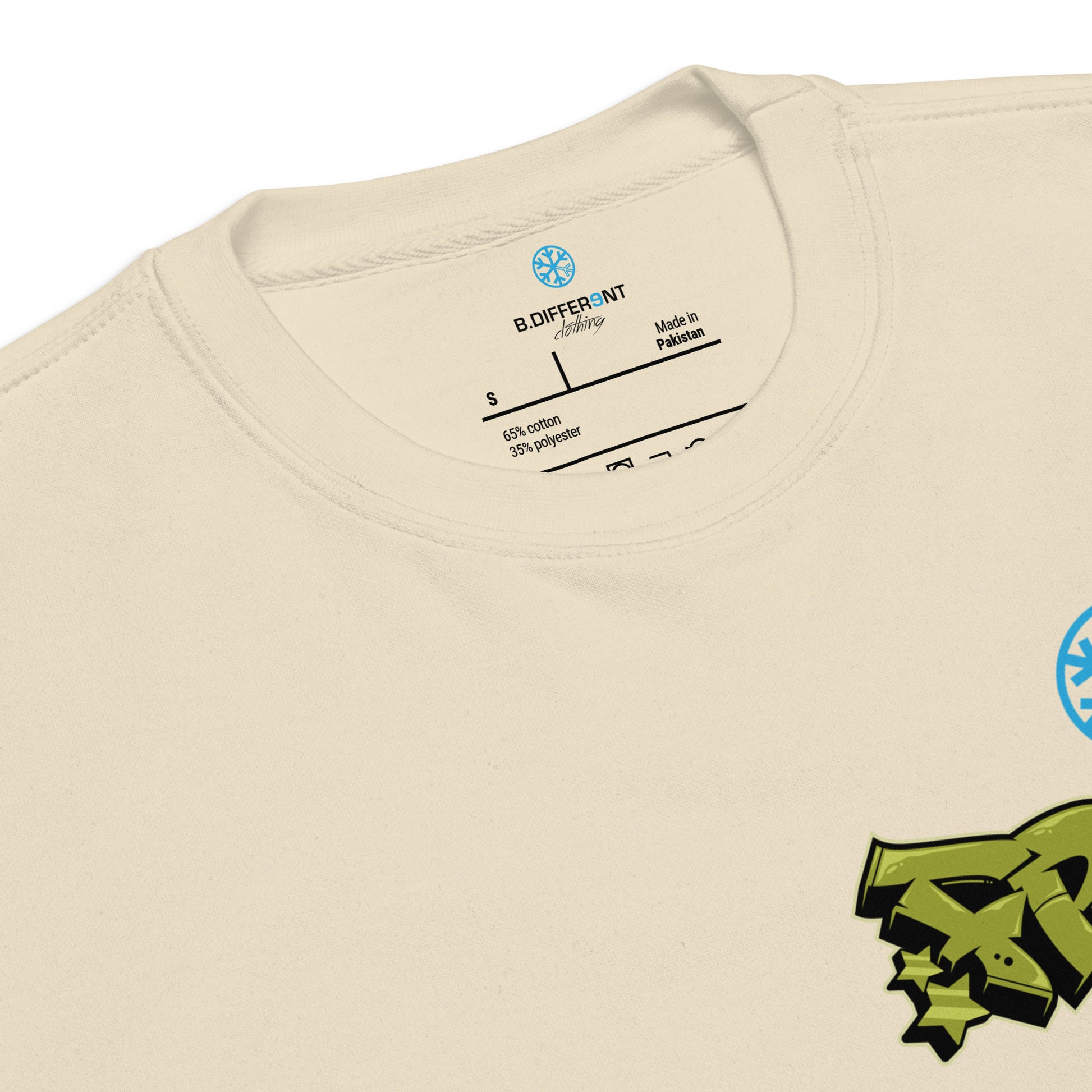 Beige-Fresh Graffiti Character Sweatshirt from B.Different Clothing, collar, graffiti-inspired streetwear