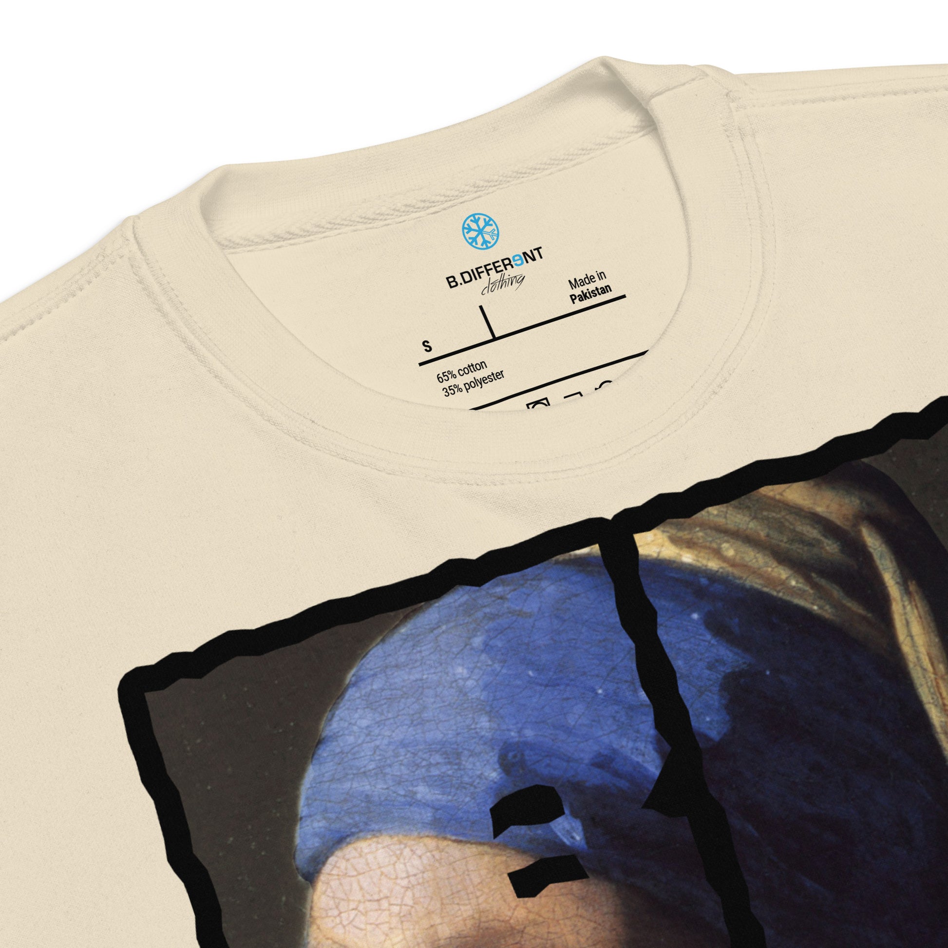 Beige-BDFRNT Throwie x Girl With Pearl Earring Graffiti Sweatshirt from B.Different Clothing, collar, graffiti-inspired streetwear