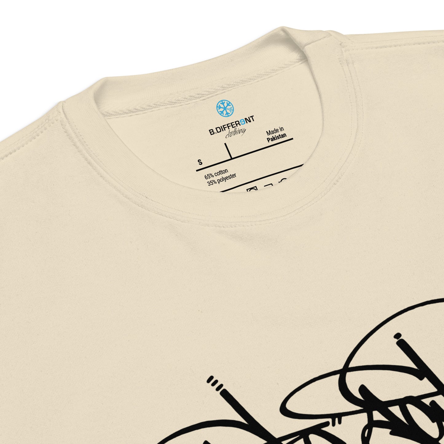 Beige-Outcast Tag Sweatshirt by Graffiti Dad from B.Different Clothing, collar, graffiti-inspired streetwear