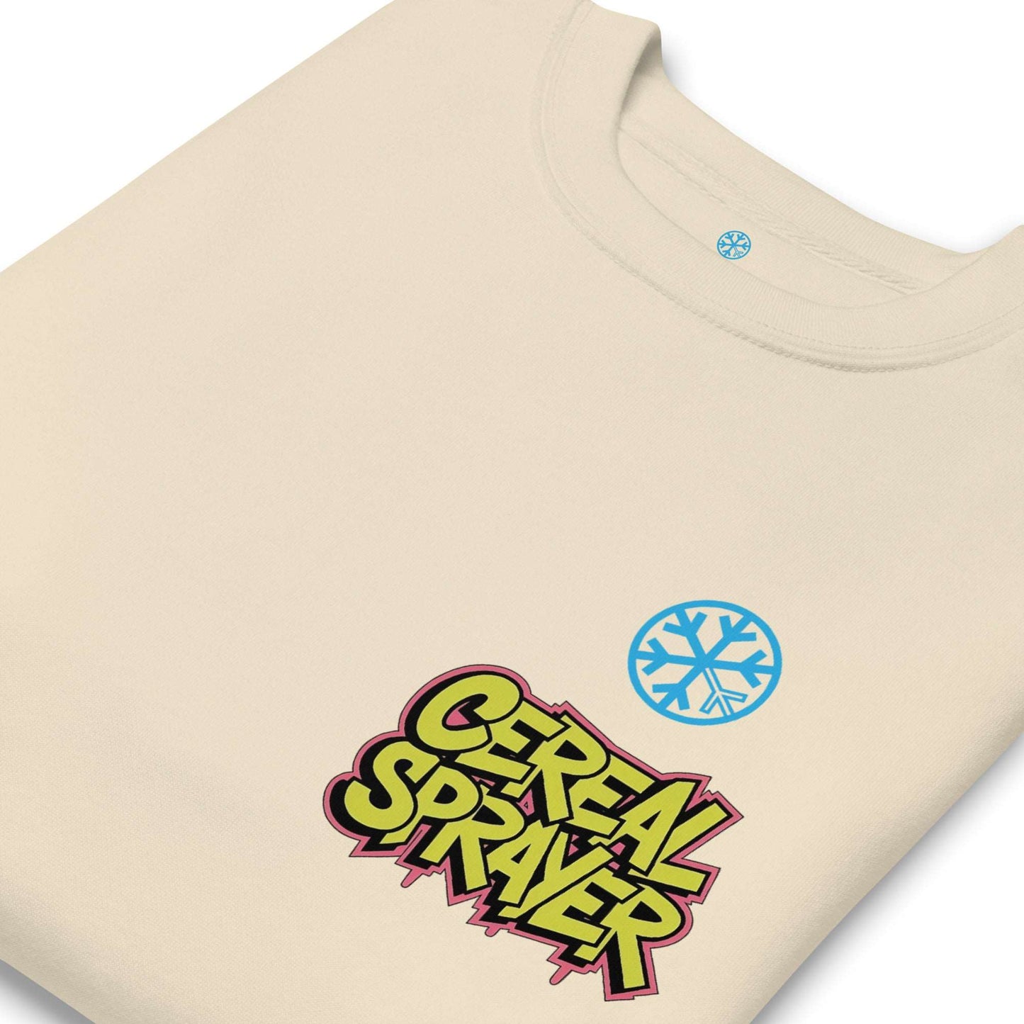 detail of Cereal Sprayer Graffiti sweatshirt beige B.Different Clothing graffiti street art inspired streetwear brand