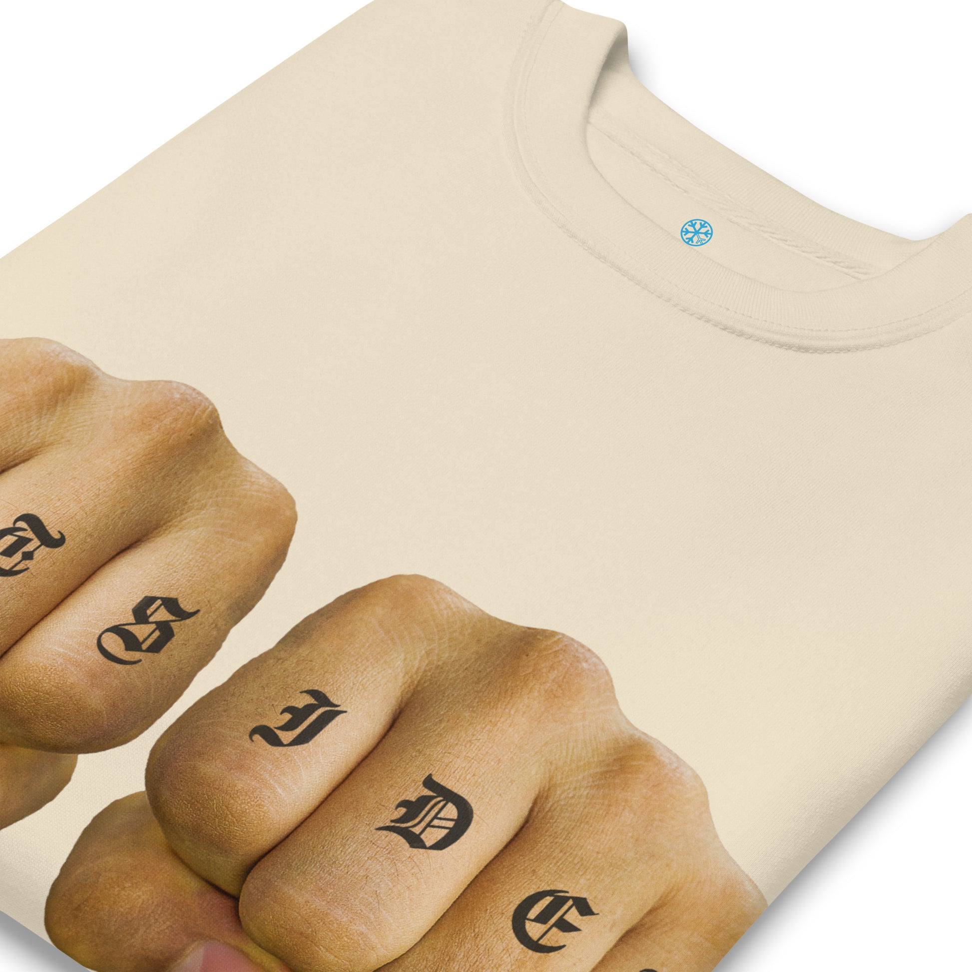 Beige-Outsider Tattoo Sweatshirt from B.Different Clothing, detail, graffiti-inspired streetwear