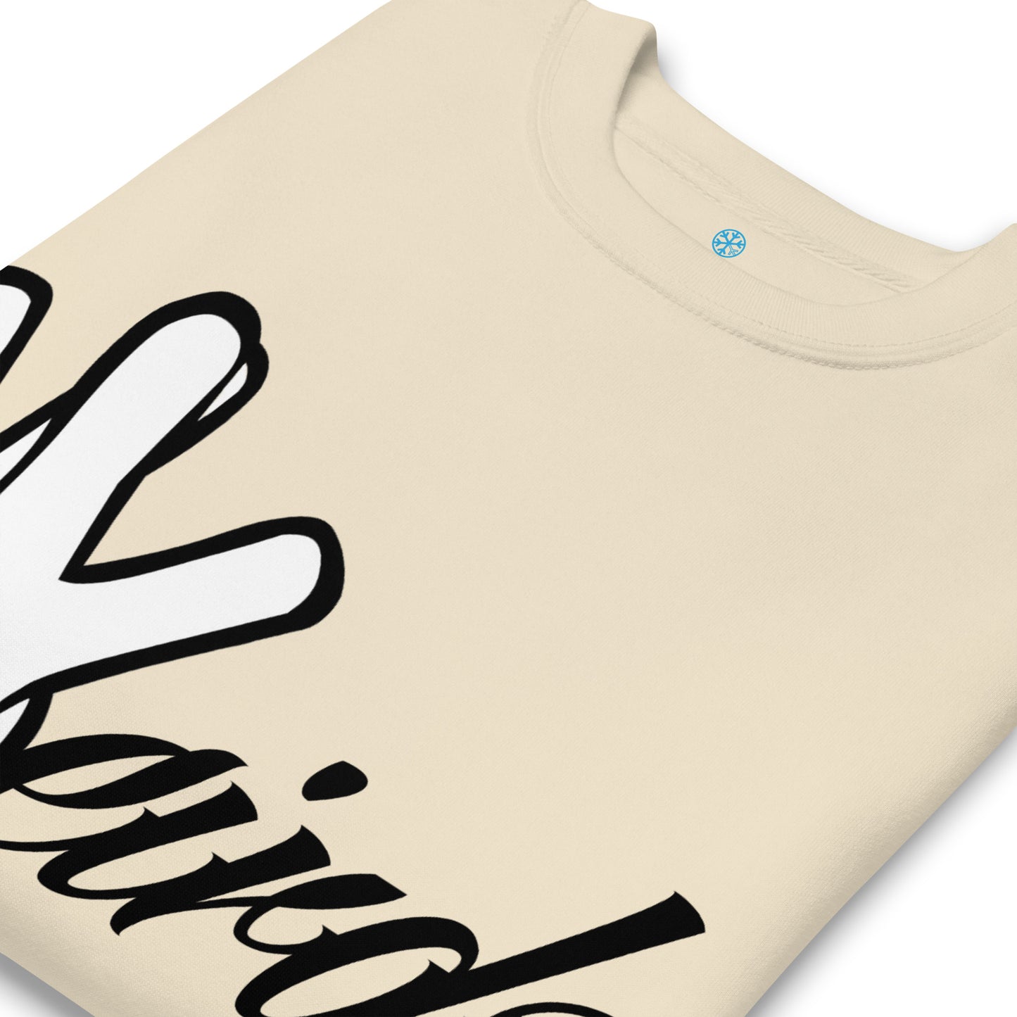 Beige-Weirdo Hand Sign Sweatshirt from B.Different Clothing, detail, graffiti-inspired streetwear
