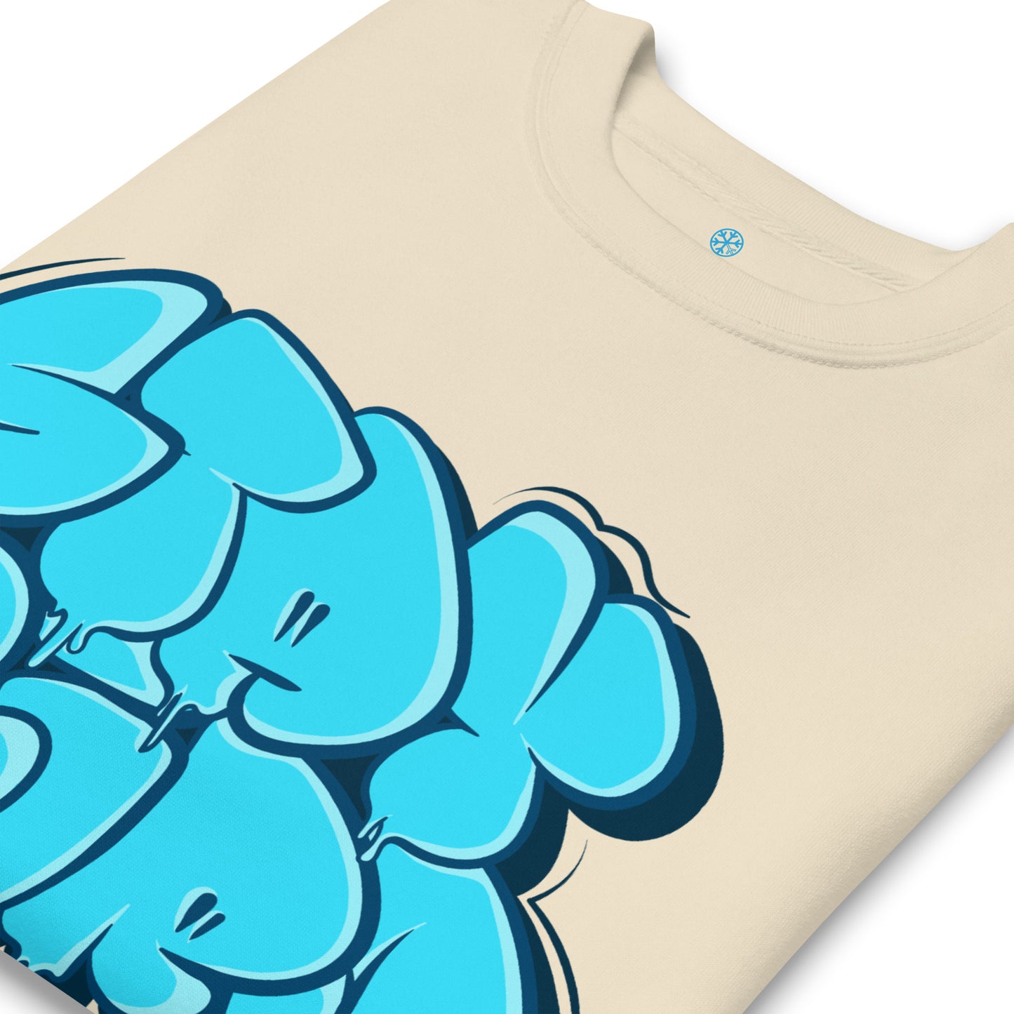 Beige-Stay Weird Graffiti Throw-up Sweatshirt from B.Different Clothing, detail, graffiti-inspired streetwear