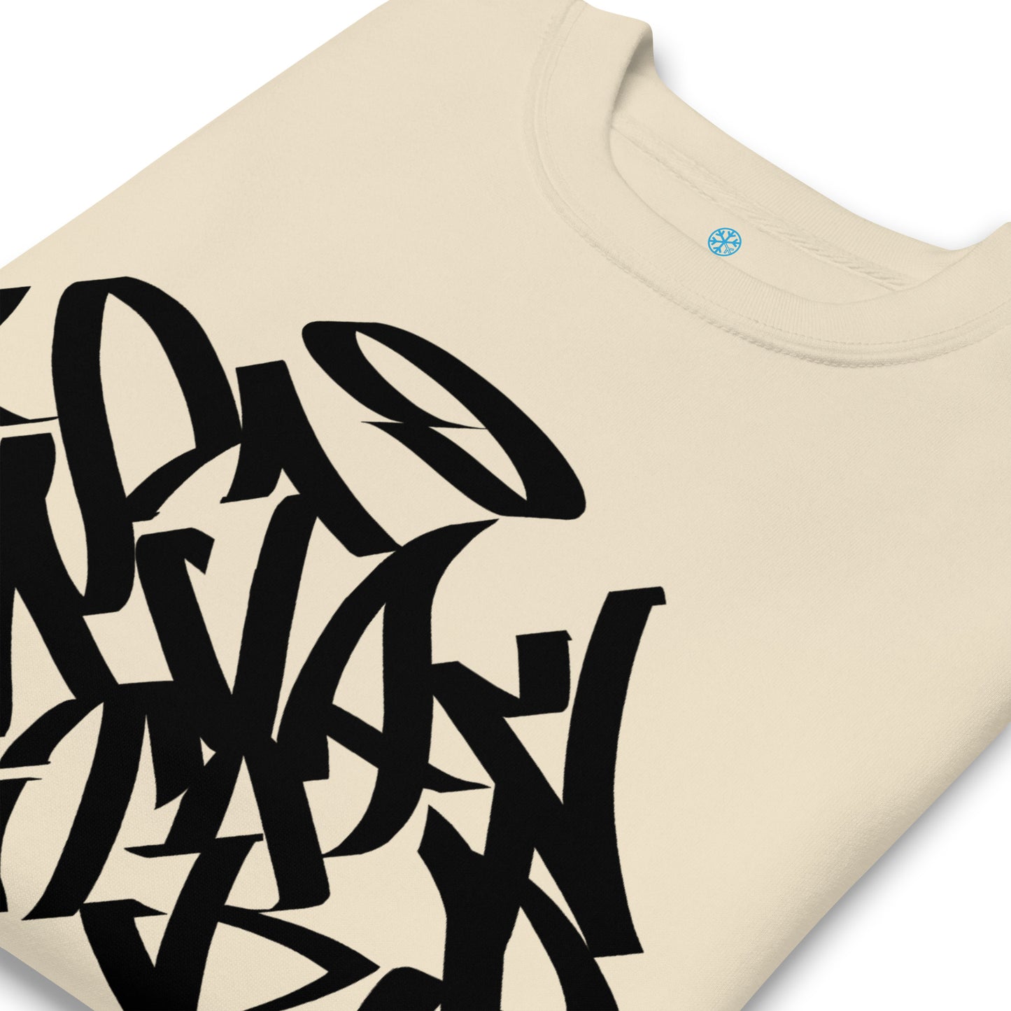 Beige-Stay Weird Graffiti Tag Sweatshirt from B.Different Clothing, detail, graffiti-inspired streetwear