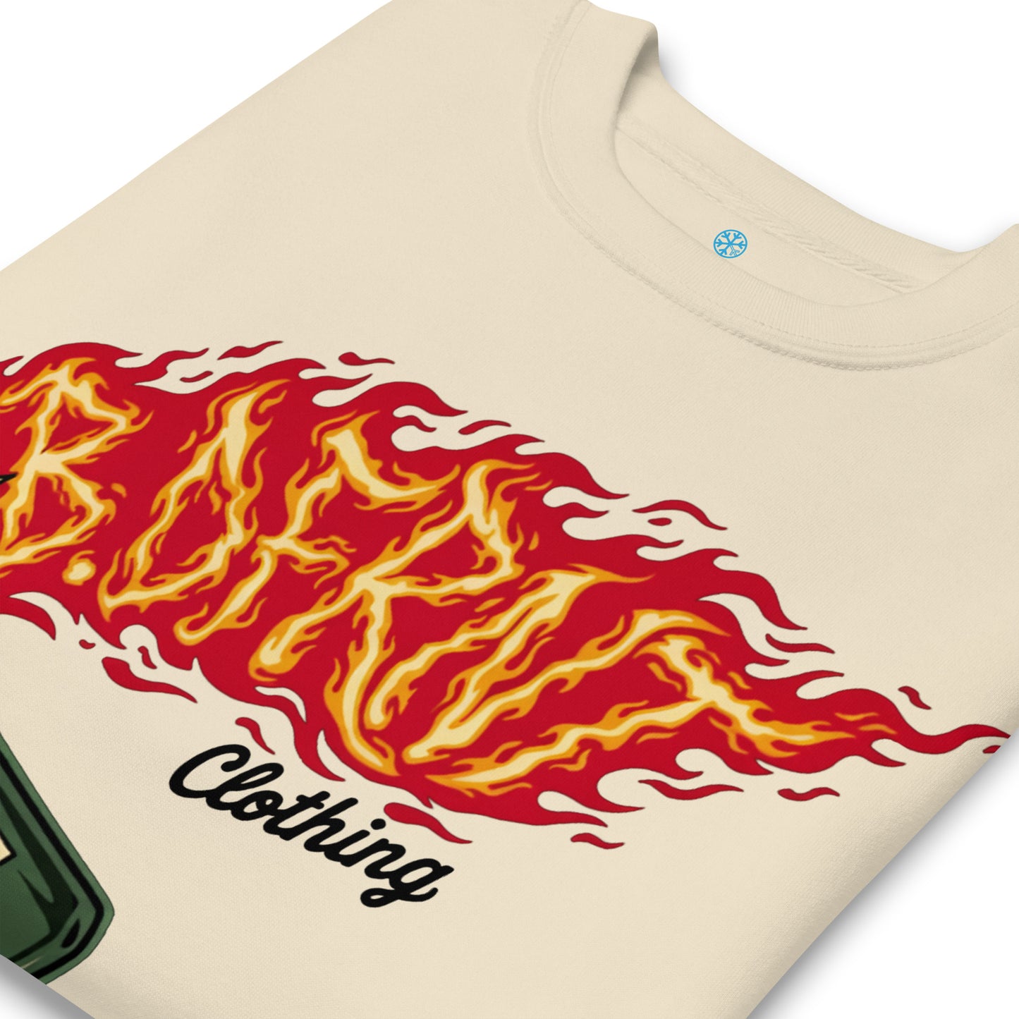 Beige-Molotov Graffiti Sweatshirt from B.Different Clothing, detail, graffiti-inspired streetwear