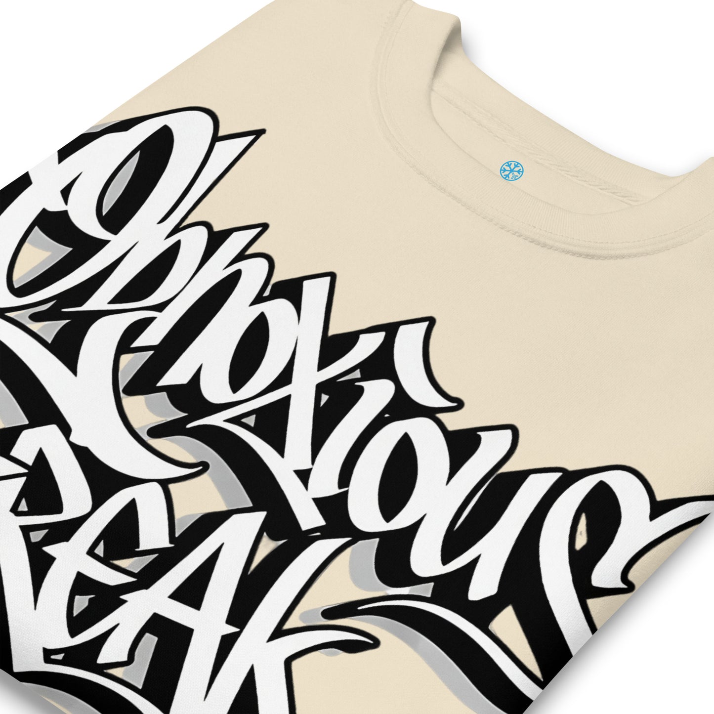Beige-Obnoxious Freak Graffiti Sweatshirt from B.Different Clothing, detail, graffiti-inspired streetwear
