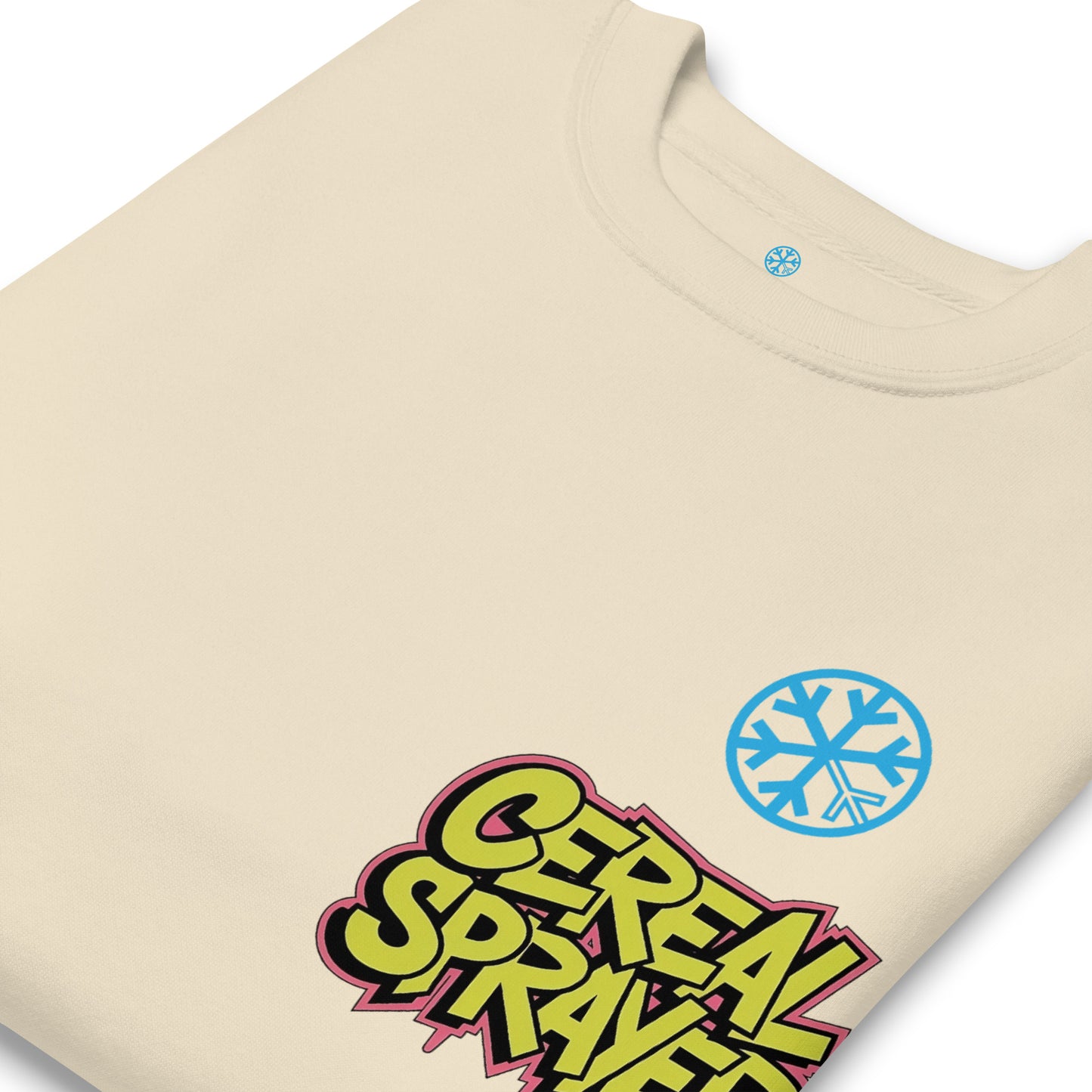 Beige-Cereal Sprayer Graffiti Sweatshirt from B.Different Clothing, detail, graffiti-inspired streetwear