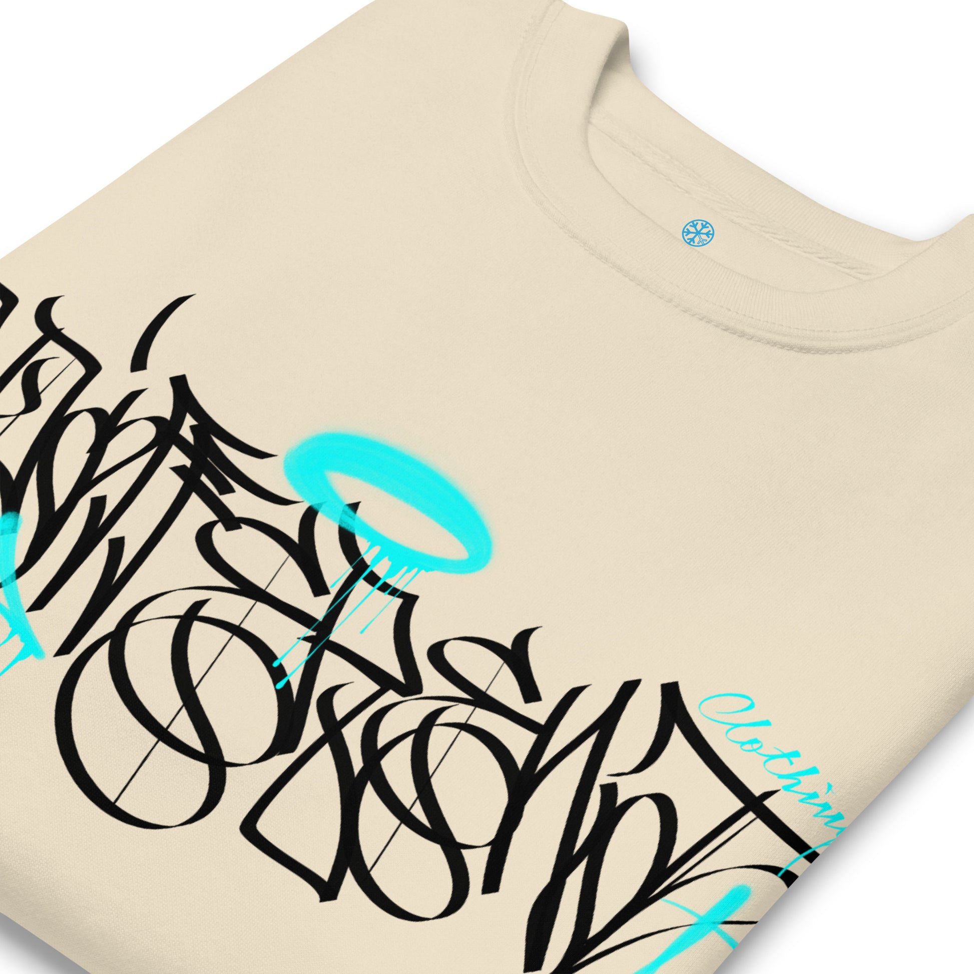 Beige-Caos One Collab Graffiti Sweatshirt from B.Different Clothing, detail, graffiti-inspired streetwear
