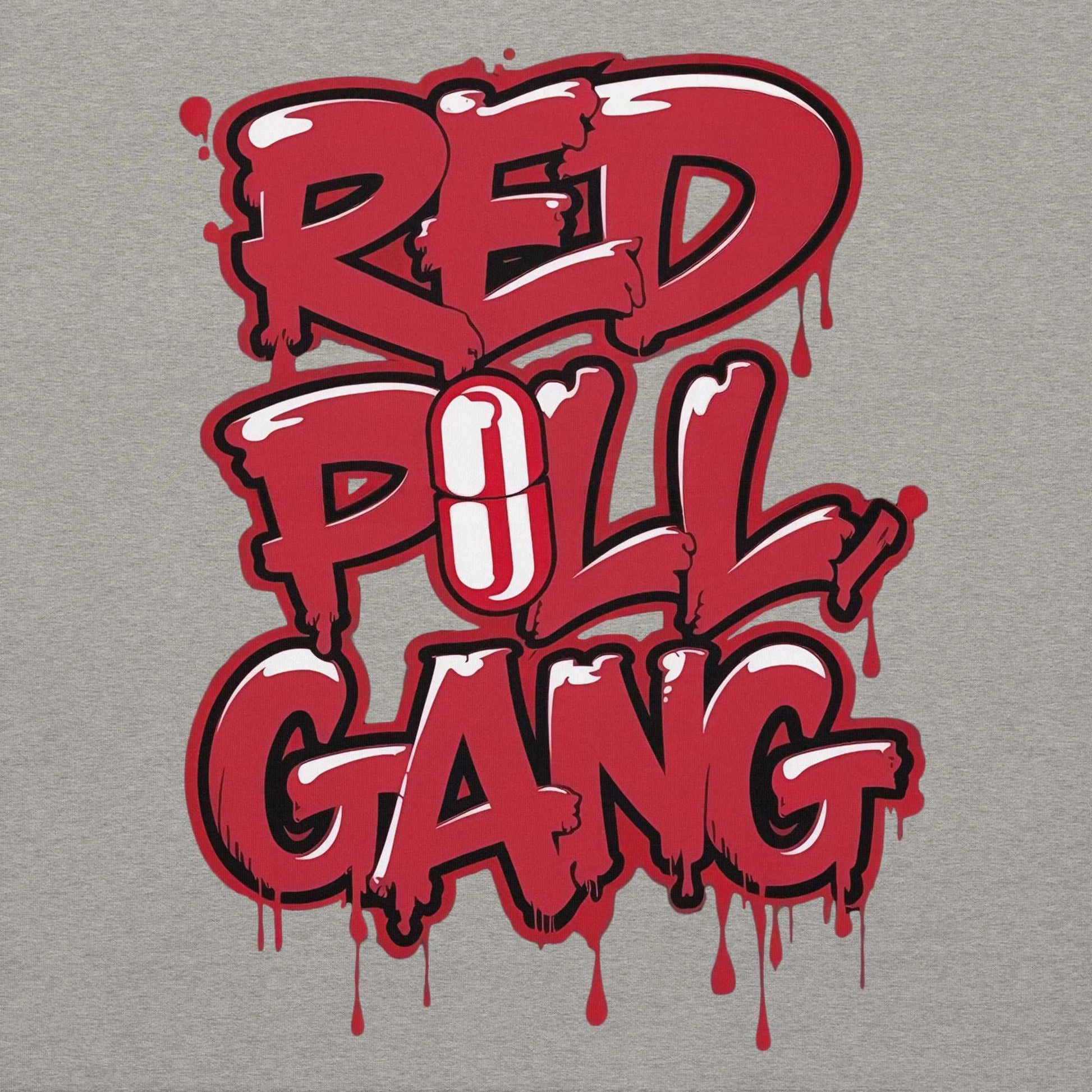 graphic of red pill gang sweatshirt gray B.Different Clothing graffiti street art inspired independent streetwear 