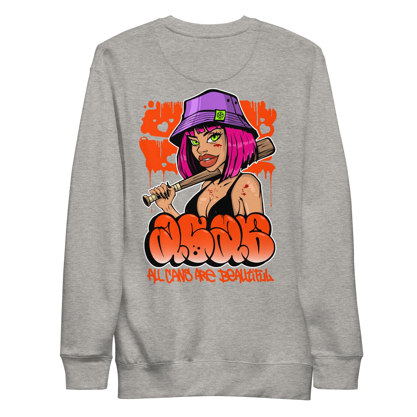 Gray-ACAB Girl Graffiti Sweatshirt from B.Different Clothing, back view, graffiti-inspired streetwear