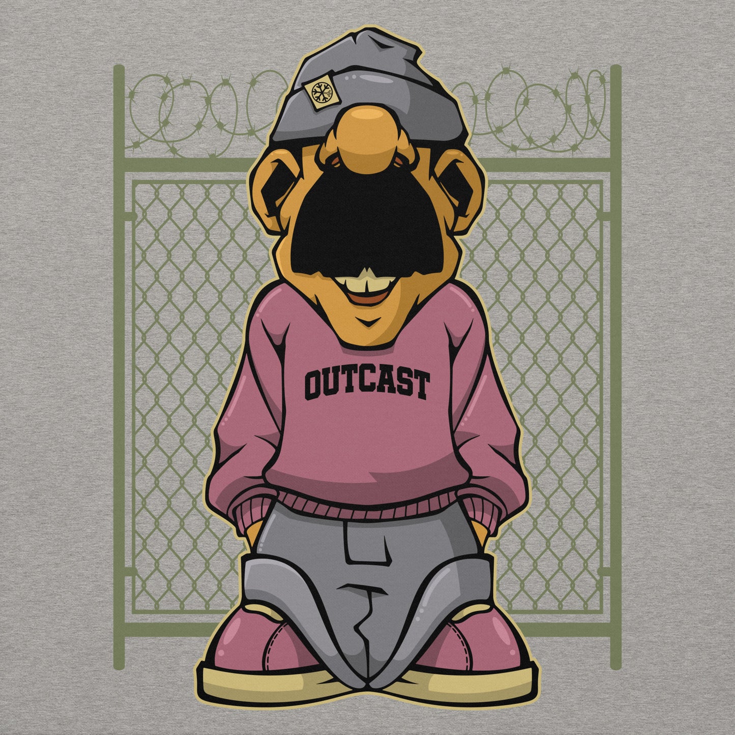 Gray-Outcast Graffiti Character Sweatshirt from B.Different Clothing, graphic, graffiti-inspired streetwear