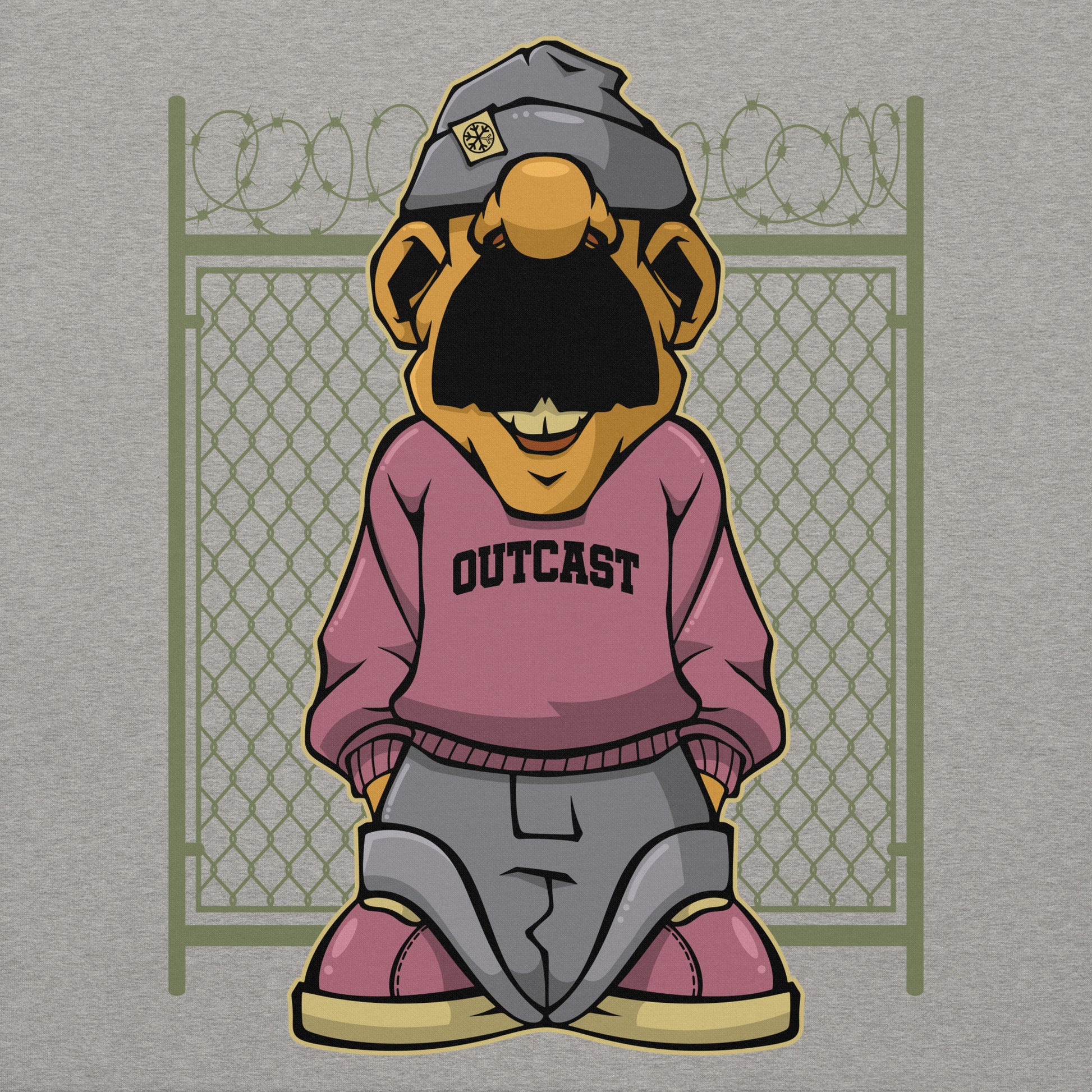 Gray-Outcast Graffiti Character Sweatshirt from B.Different Clothing, graphic, graffiti-inspired streetwear