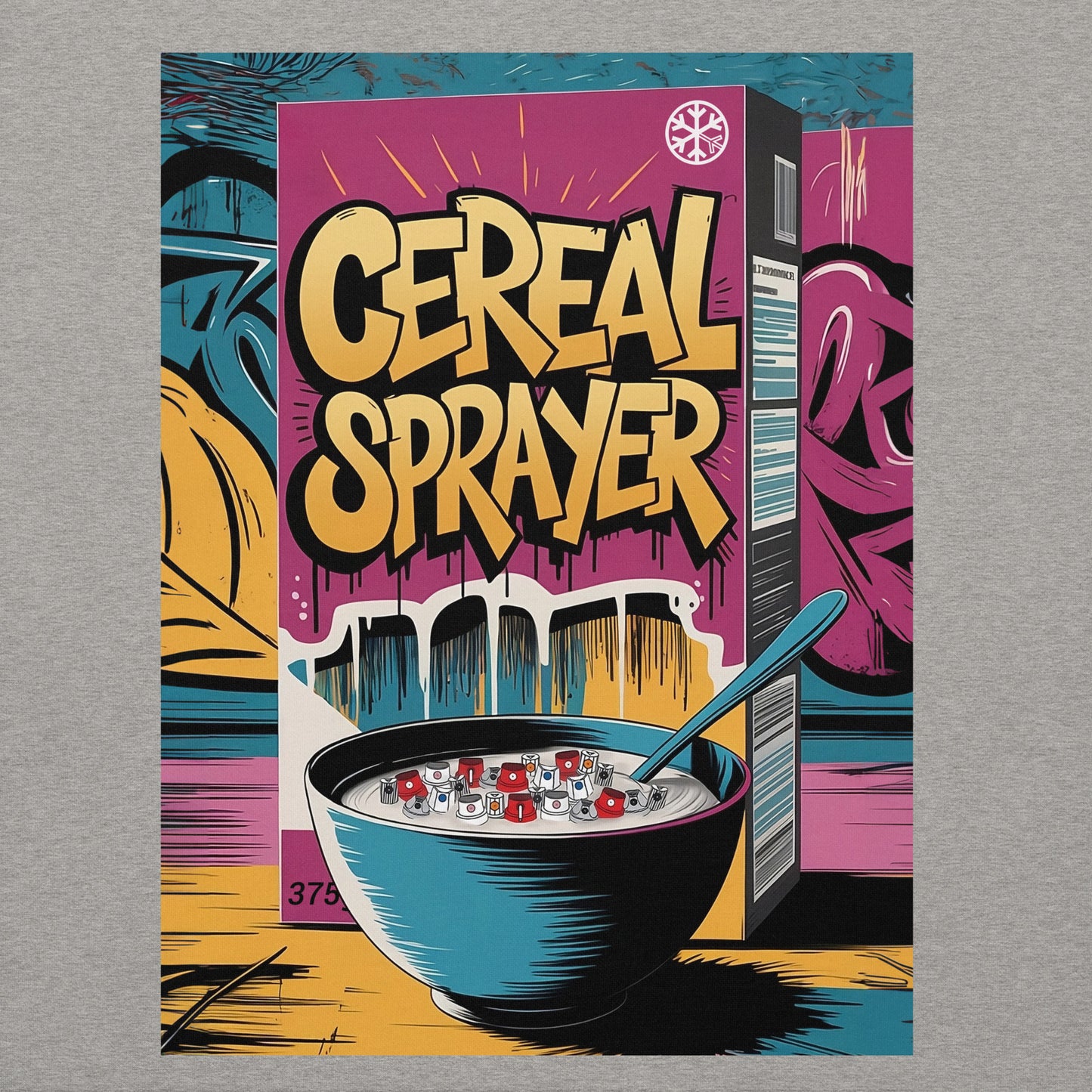 Gray-Cereal Sprayer Graffiti Sweatshirt from B.Different Clothing, graphic, graffiti-inspired streetwear