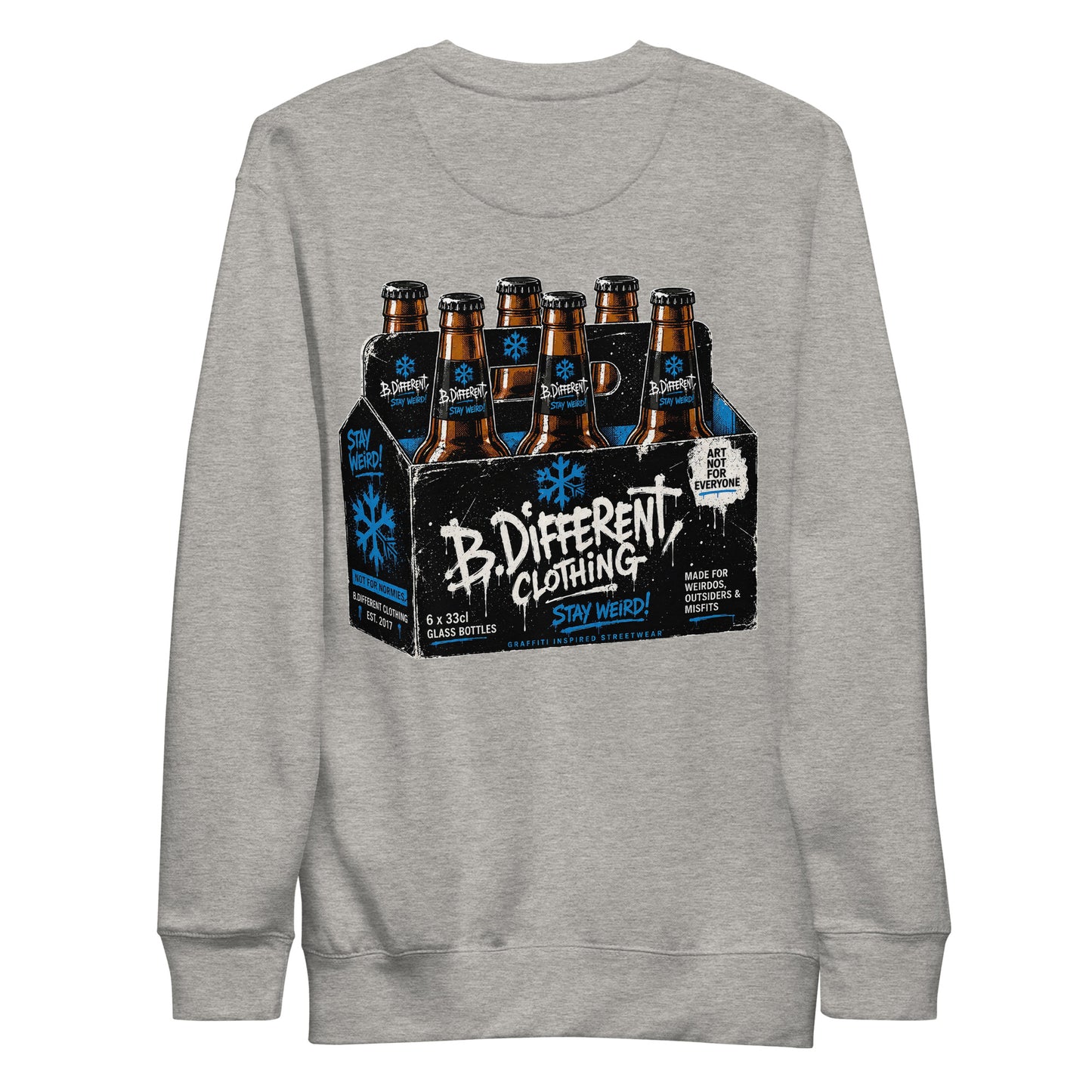 Gray-Six Pack Beer Graffiti Sweatshirt from B.Different Clothing, back view, graffiti-inspired streetwear