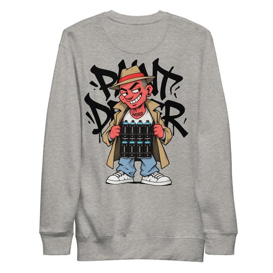 Carbon Grey-Paint Dealer Graffiti Character Sweatshirt from B.Different Clothing, back view, graffiti-inspired streetwear
