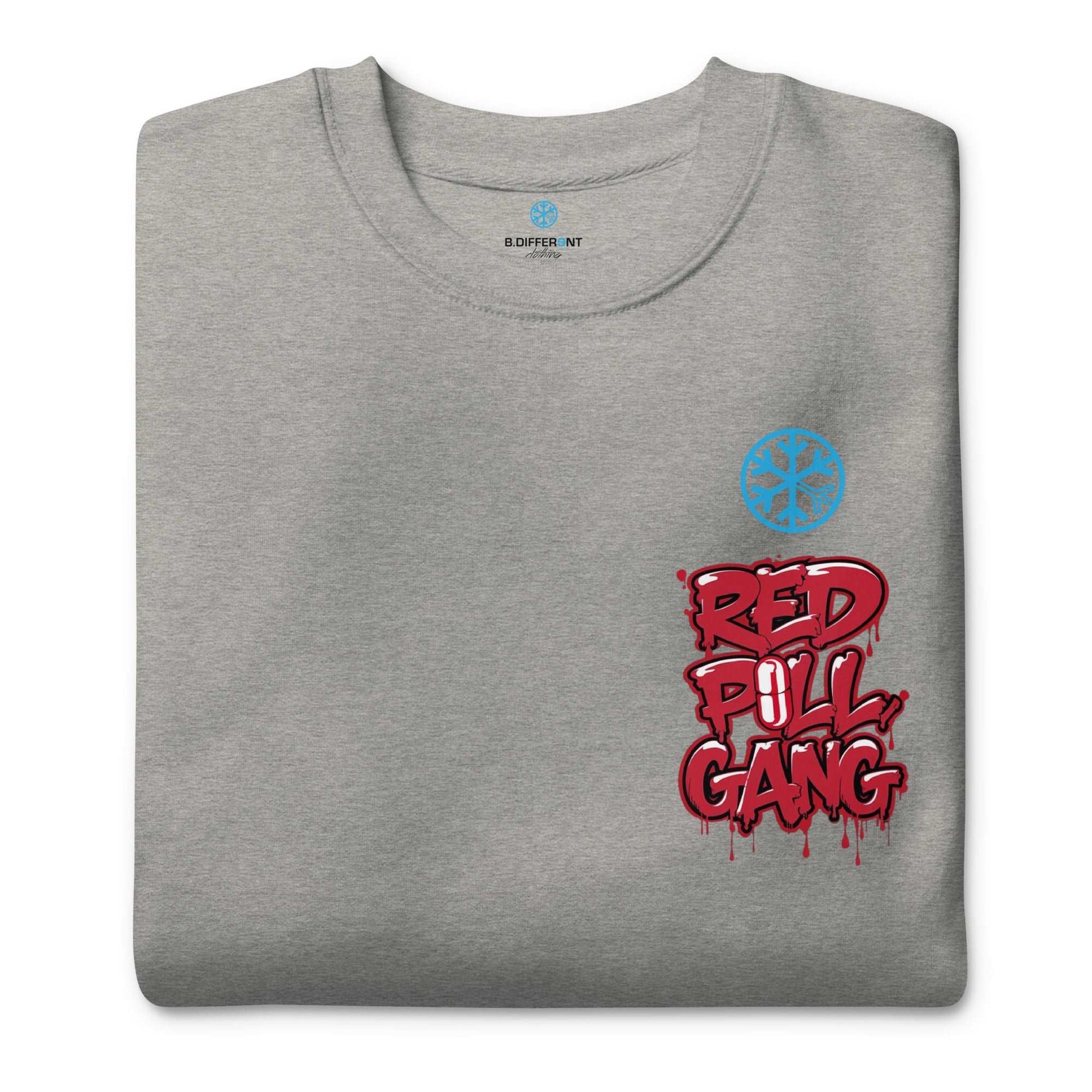 folded red pill gang sweatshirt gray B.Different Clothing graffiti street art inspired independent streetwear 