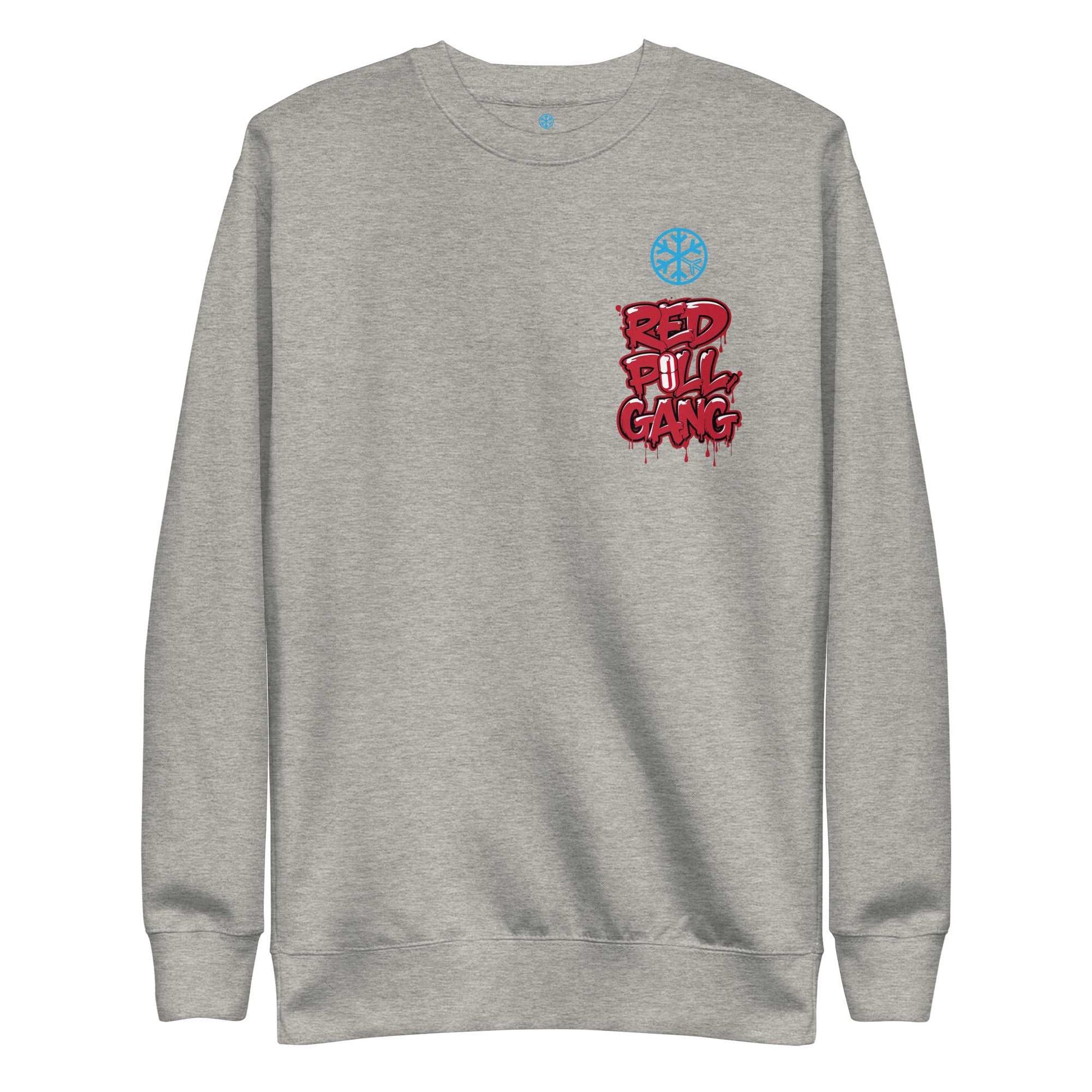 front of red pill gang sweatshirt gray B.Different Clothing graffiti street art inspired independent streetwear 