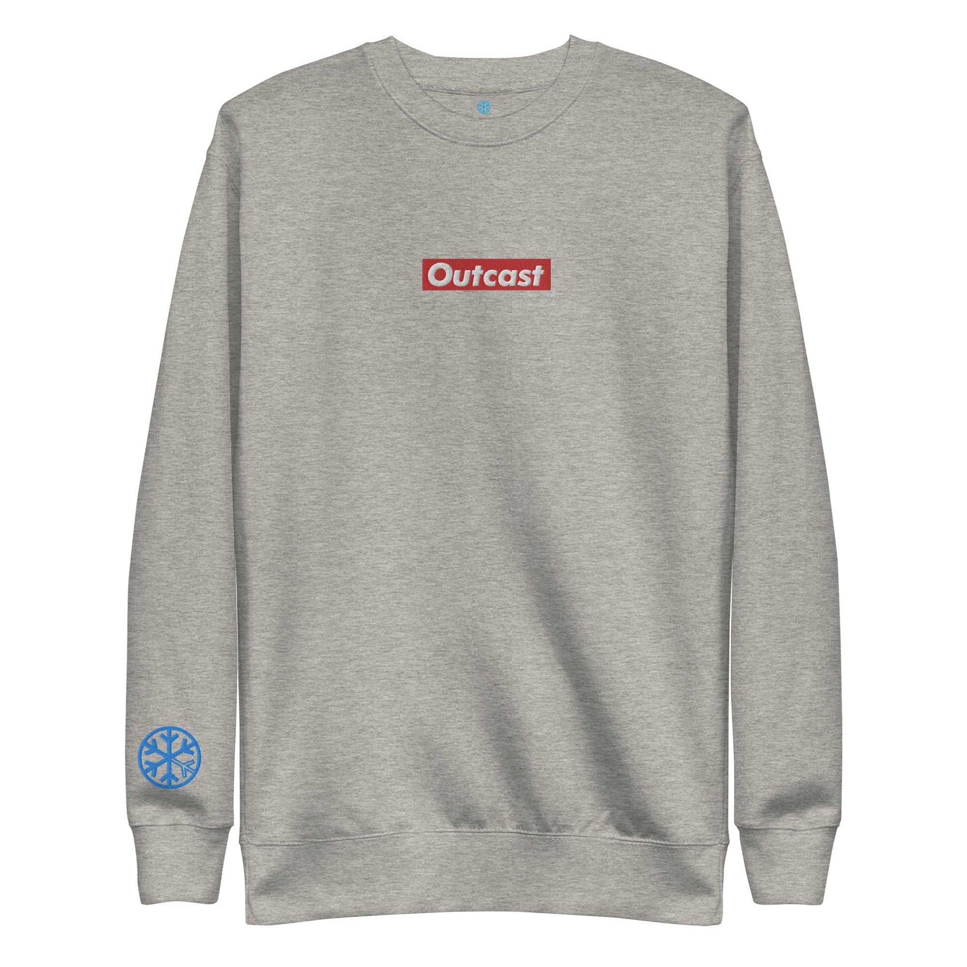 front of Outcast box sweatshirt gray b.different clothing street art graffiti inspired independent streetwear