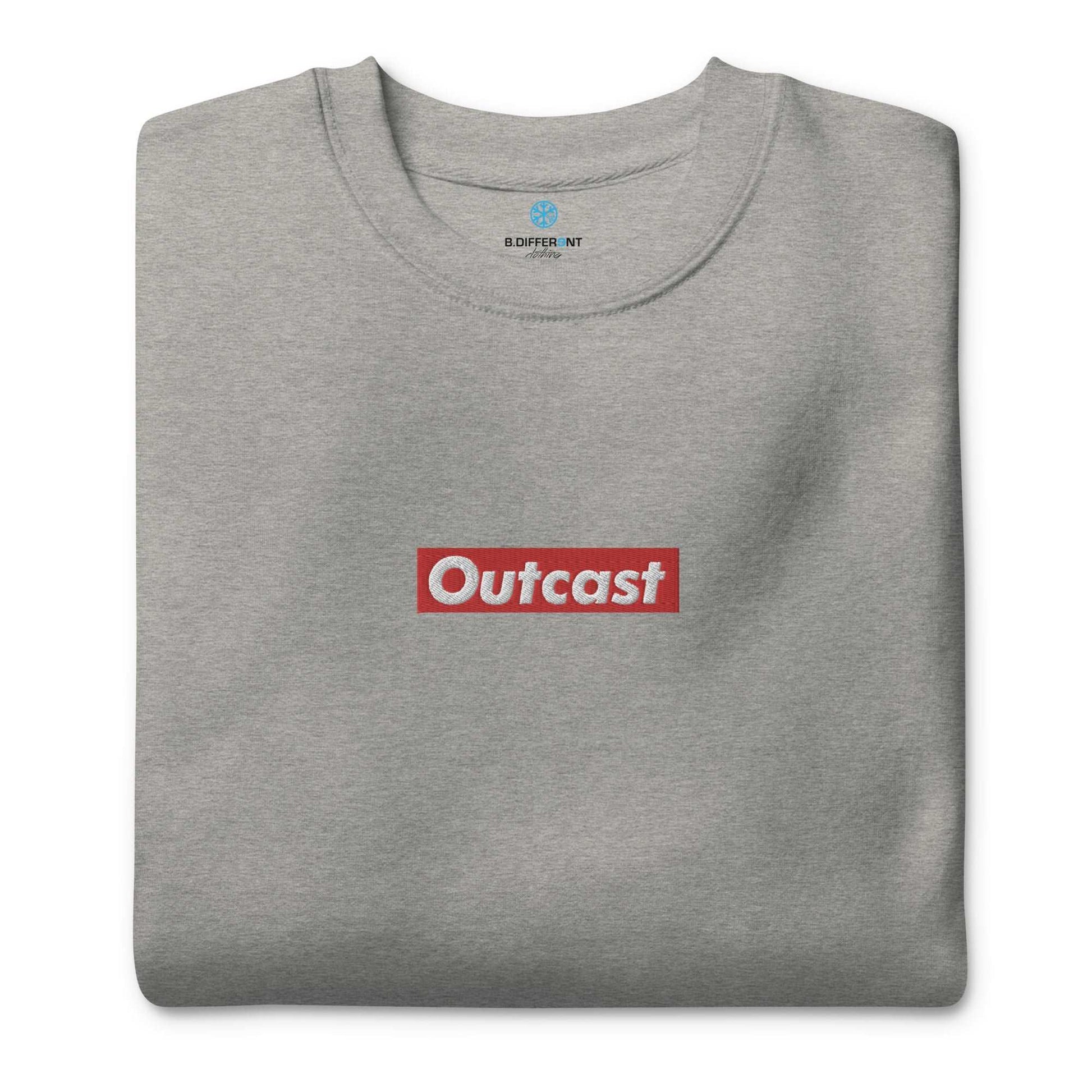 folded Outcast box sweatshirt gray b.different clothing street art graffiti inspired independent streetwear