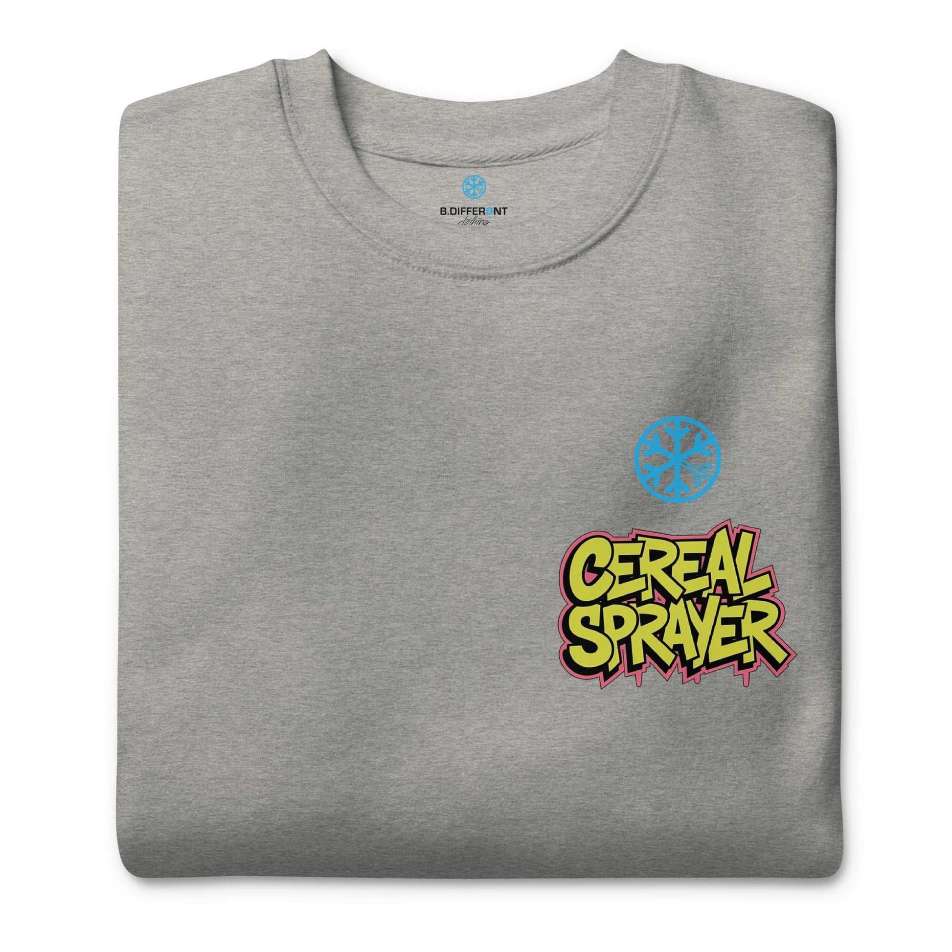 folded Cereal Sprayer Graffiti sweatshirt gray B.Different Clothing graffiti street art inspired streetwear brand