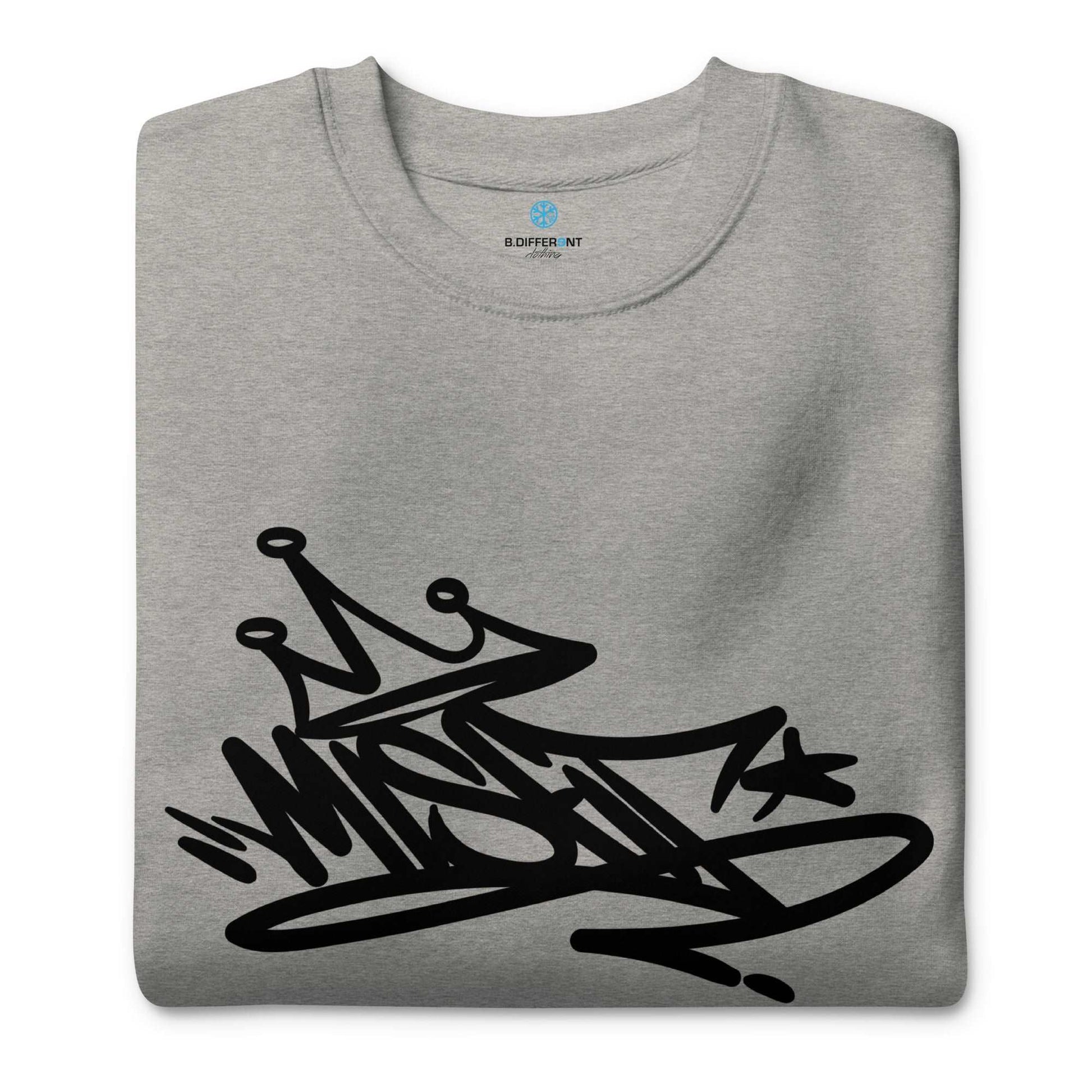 folded Misfit Graffiti Tag Sweatshirt gray B.Different Clothing graffiti street art inspired streetwear brand