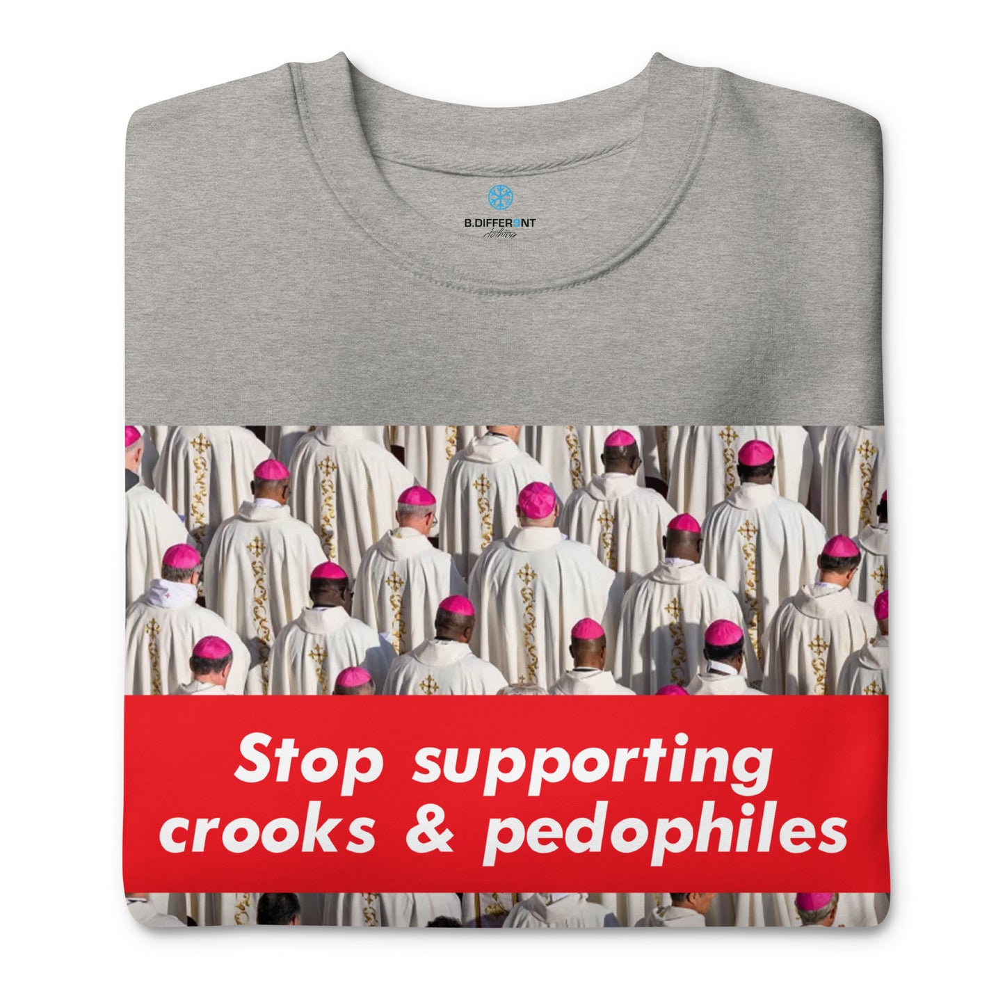 Gray-Vatican Crooks Sweatshirt from B.Different Clothing, folded, graffiti-inspired streetwear