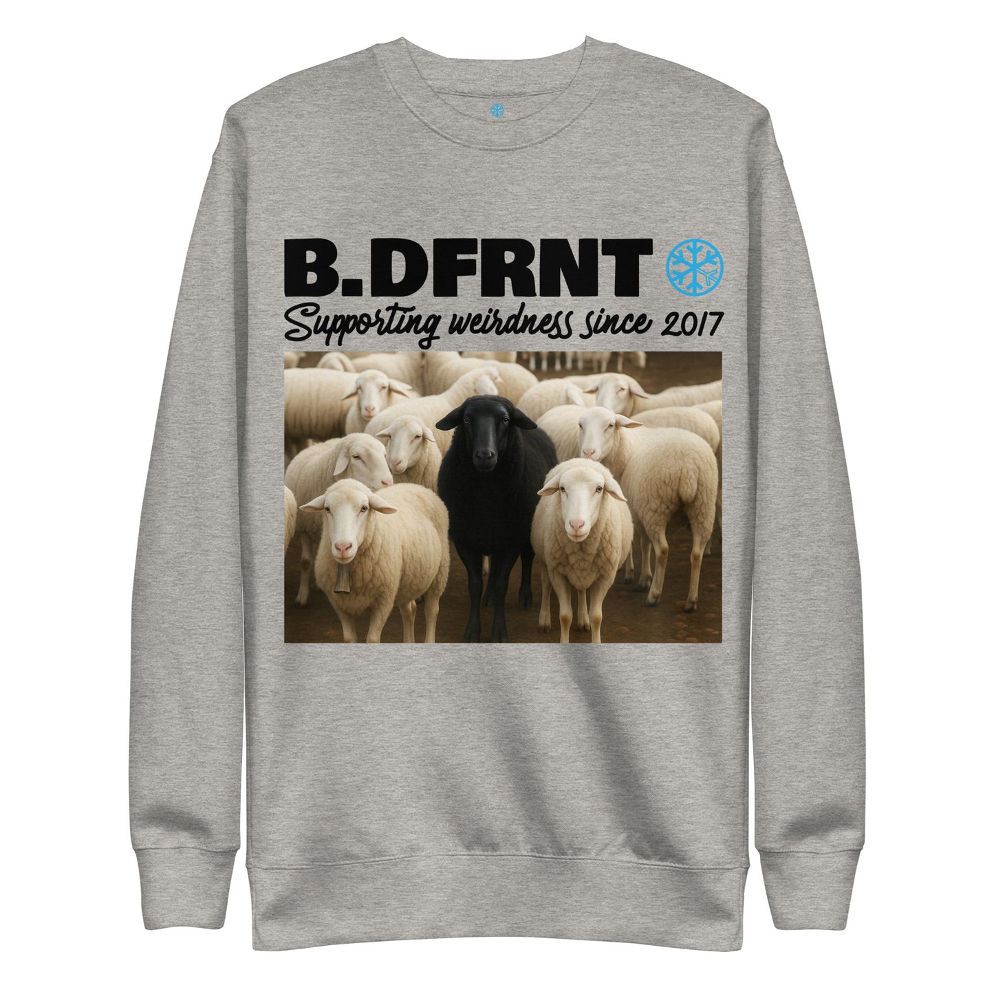 Gray-Black Sheep Sweatshirt from B.Different Clothing, front view, graffiti-inspired streetwear