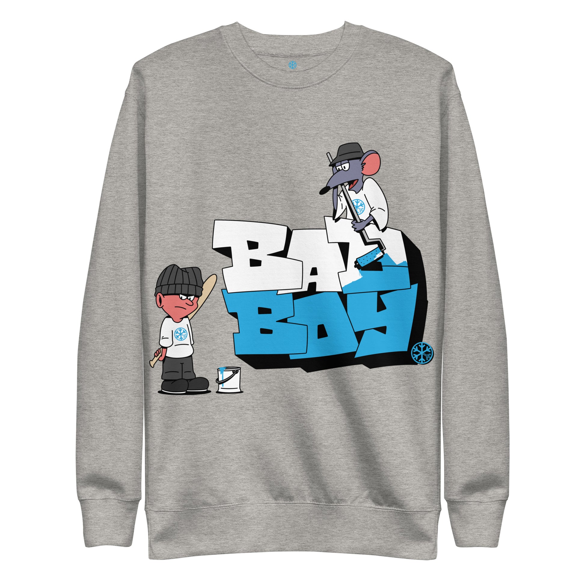 Gray-Bad Boy Graffiti Sweatshirt from B.Different Clothing, front view, graffiti-inspired streetwear