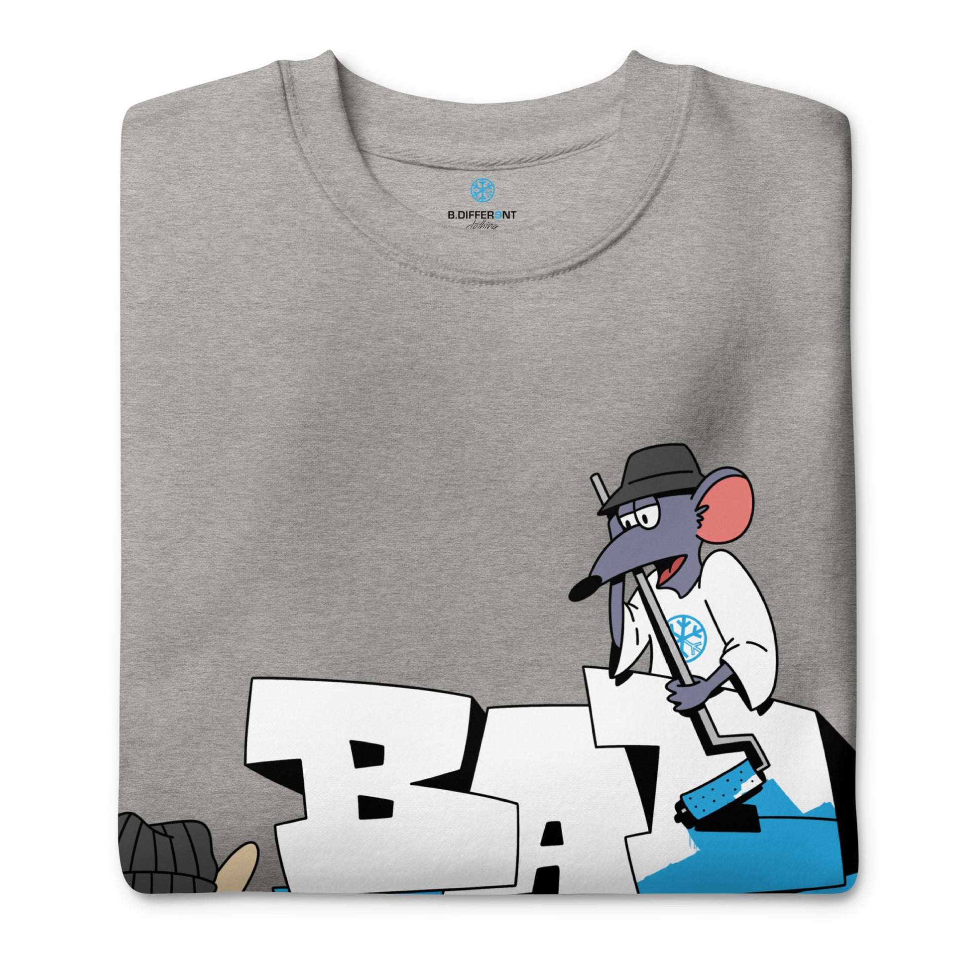 Gray-Bad Boy Graffiti Sweatshirt from B.Different Clothing, folded, graffiti-inspired streetwear