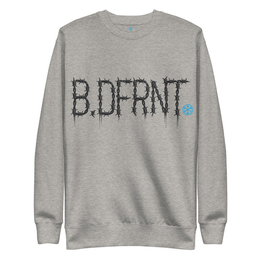 Gray-B.DFRNT Barbed Wire Sweatshirt from B.Different Clothing, front view, graffiti-inspired streetwear