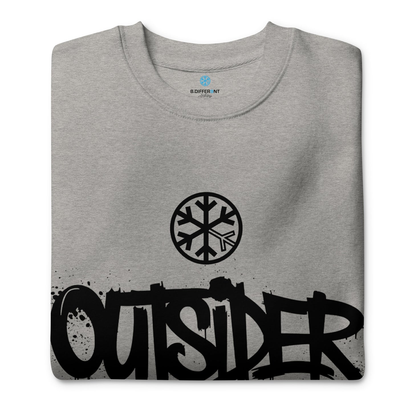 Gray-Outsider Graffiti Tag Sweatshirt from B.Different Clothing, folded, graffiti-inspired streetwear
